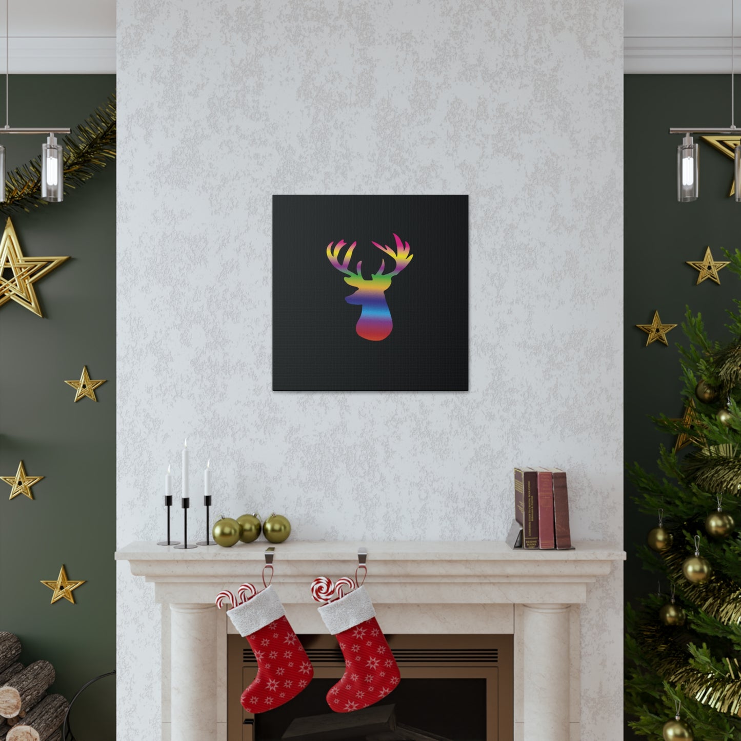 Rainbow Stag Head Canvas Gallery Wraps