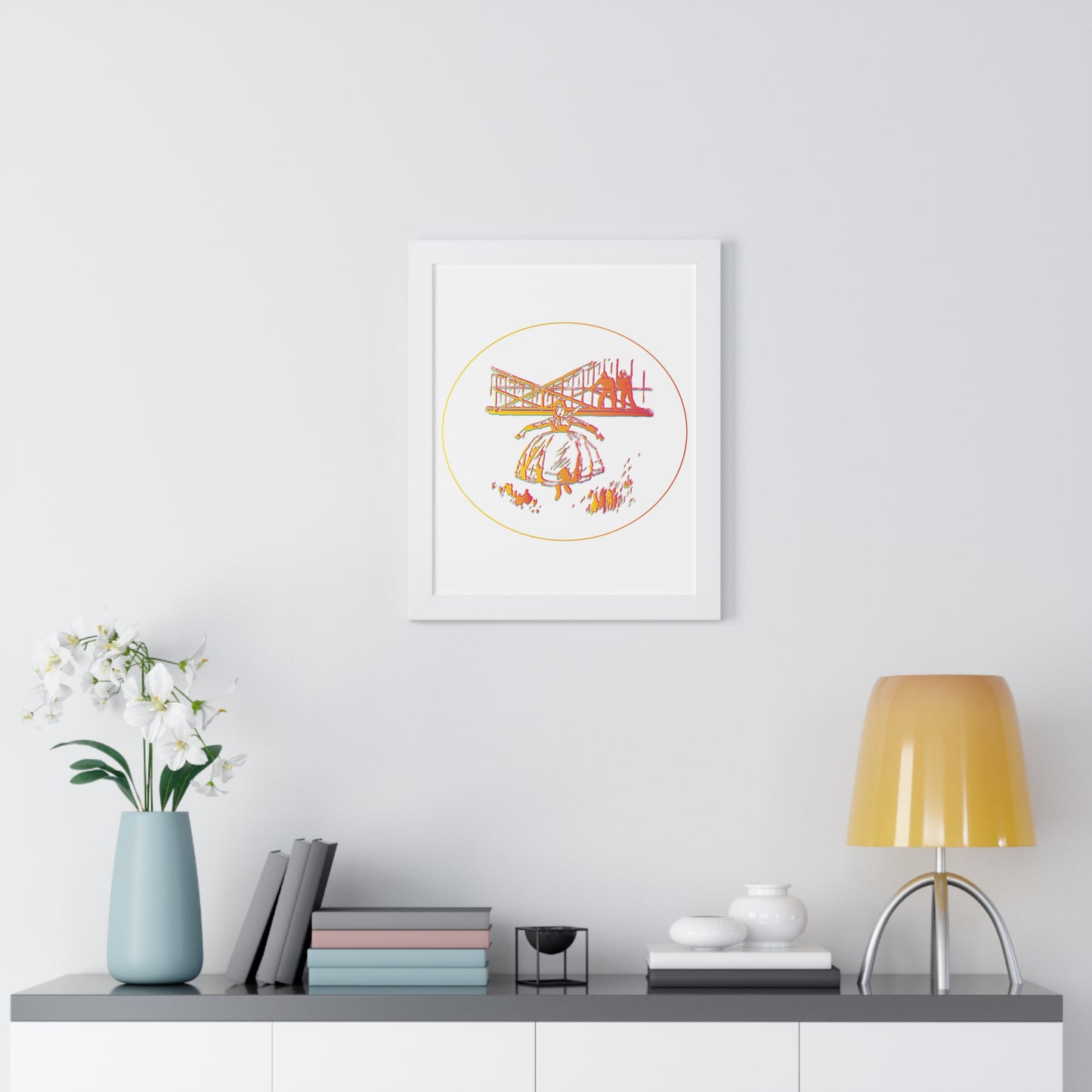 Woman Jumping Art Orange Framed Vertical Poster