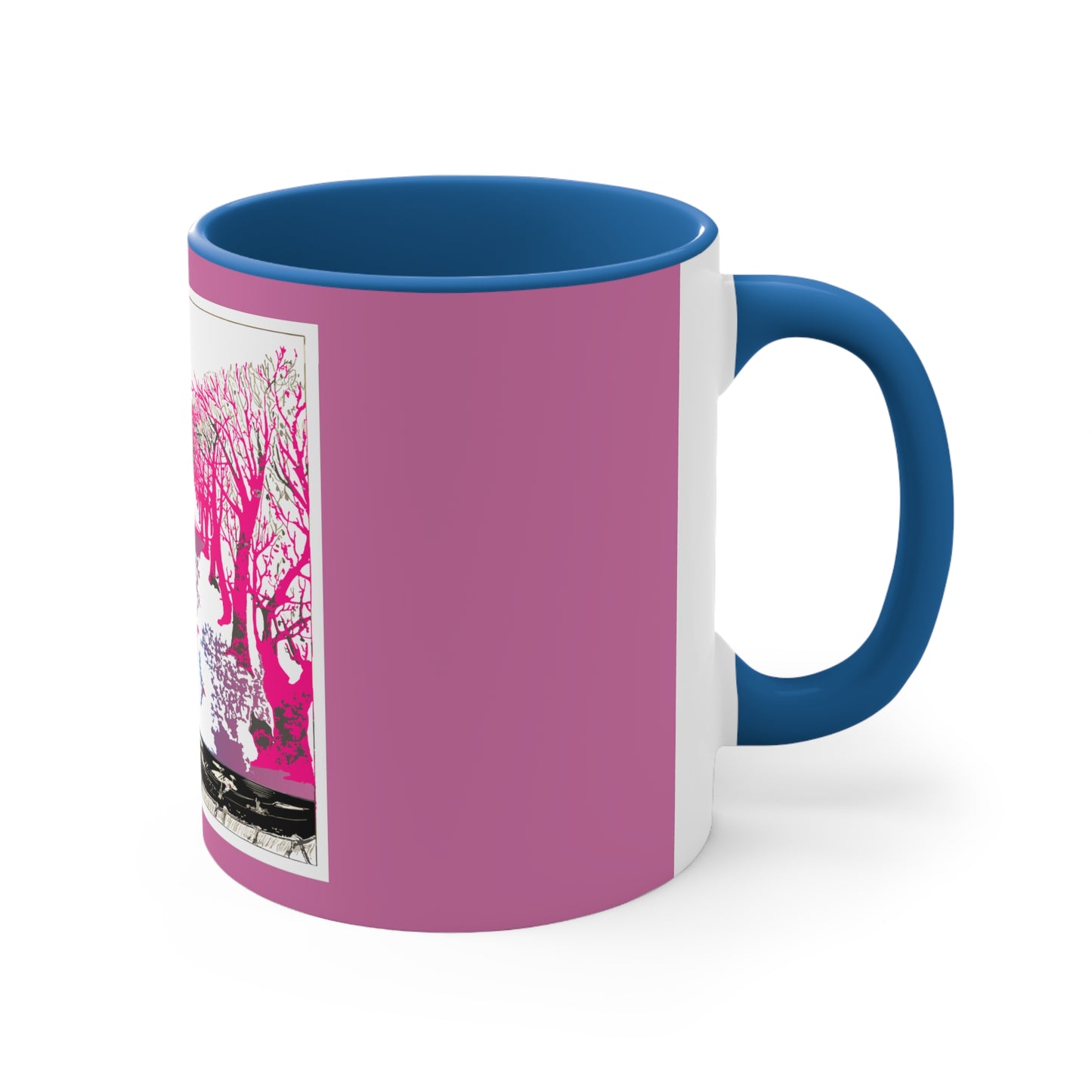 Pink Cat in the Woods Art Accent Coffee Mug, 11oz