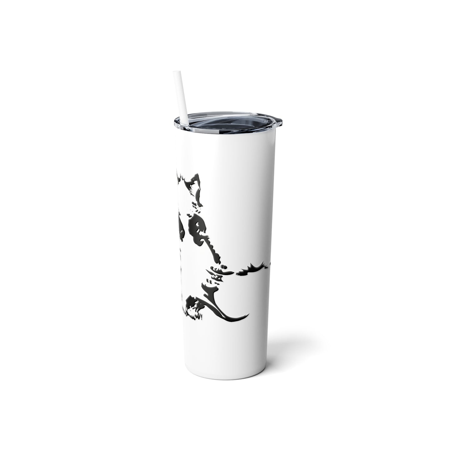 Kissing Cats Black & White Skinny Steel Tumbler with Straw, 20oz