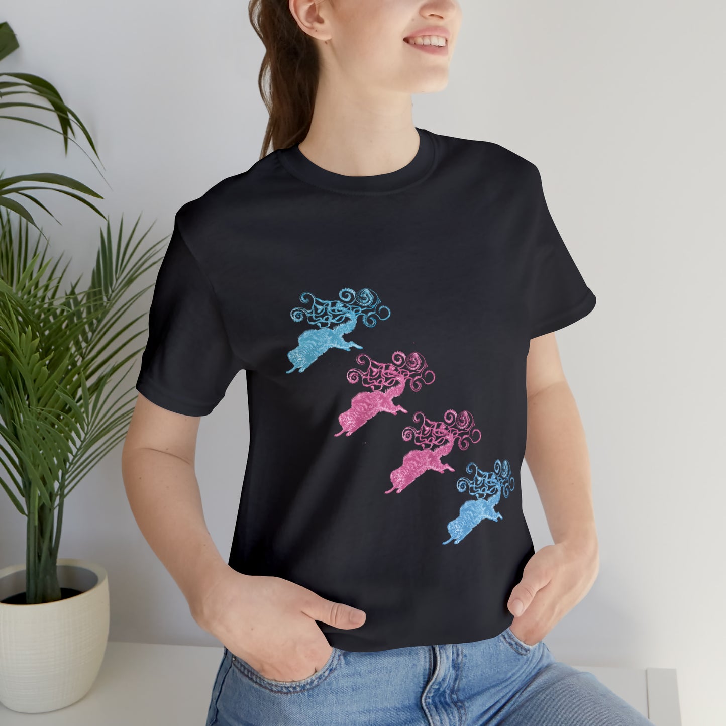 Pink & Blue Cat's Tail's Art Unisex Jersey Short Sleeve Tee