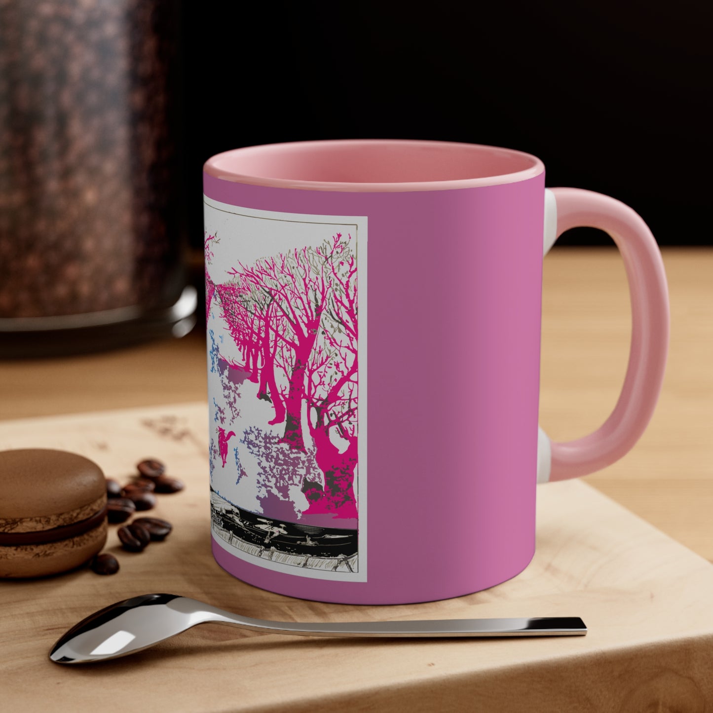 Pink Cat in the Woods Art Accent Coffee Mug, 11oz