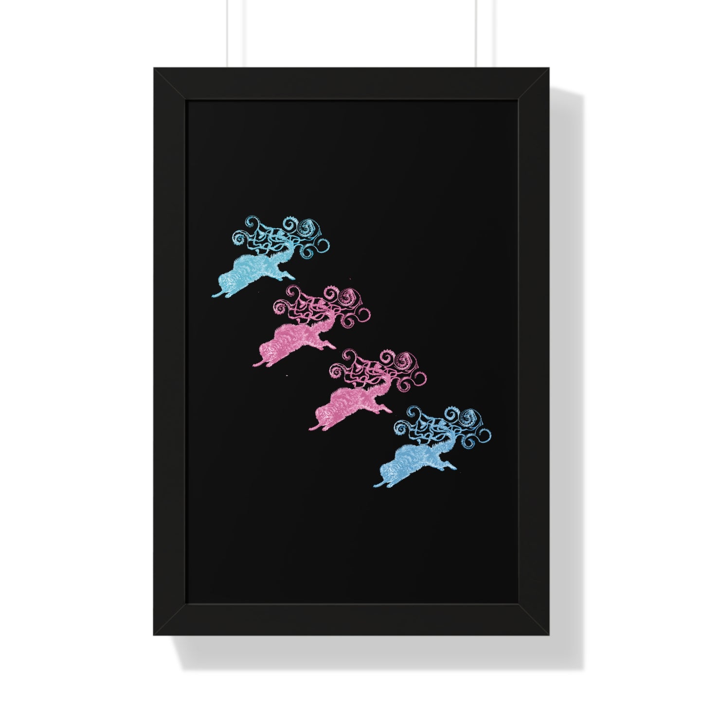 Pink & Blue Four Cat's Tail's Art Framed Vertical Poster