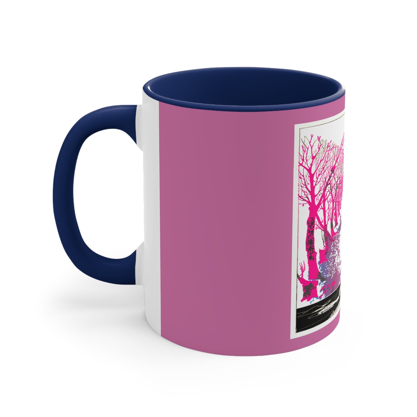 Pink Cat in the Woods Art Accent Coffee Mug, 11oz