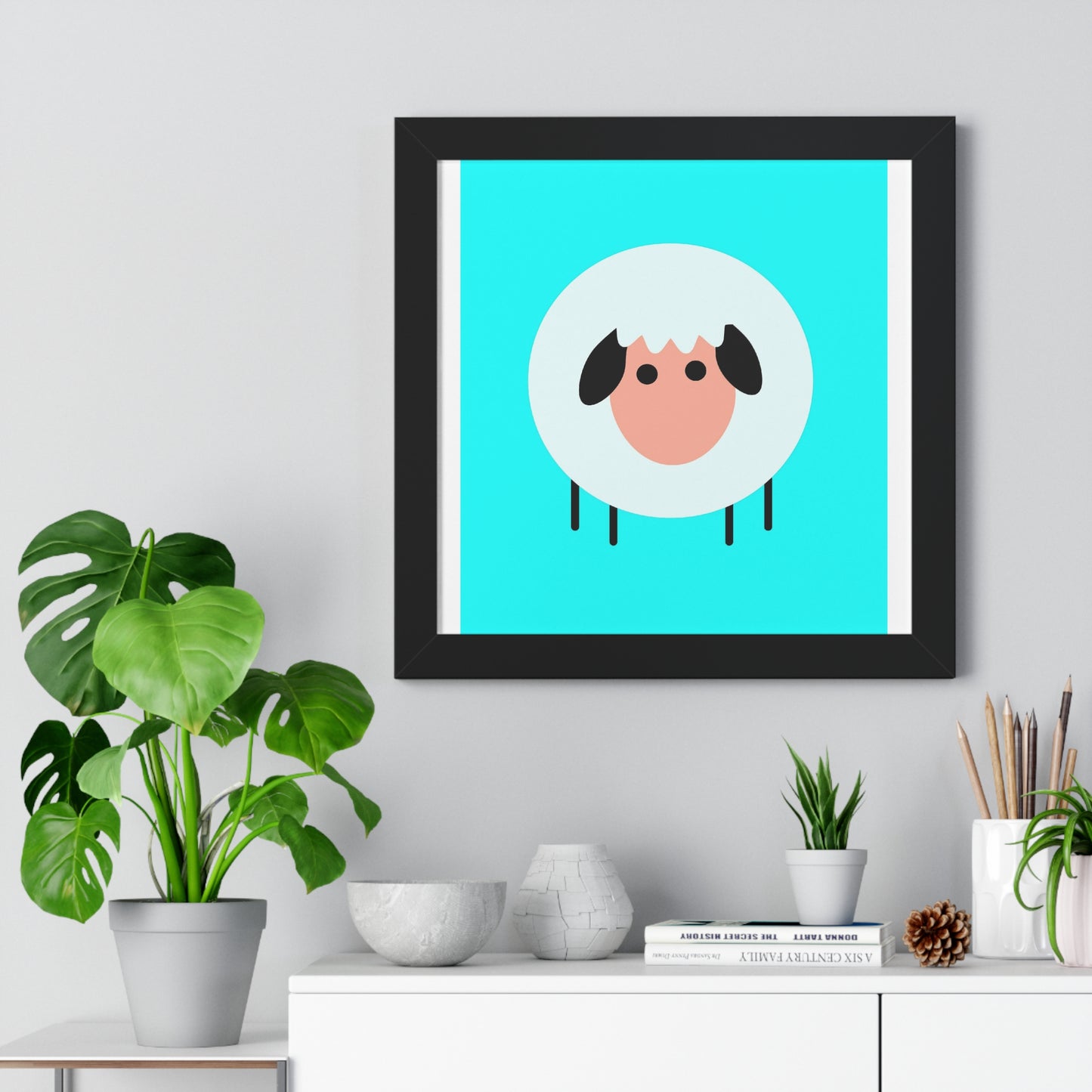 Sheep Blue Art Framed Vertical Poster