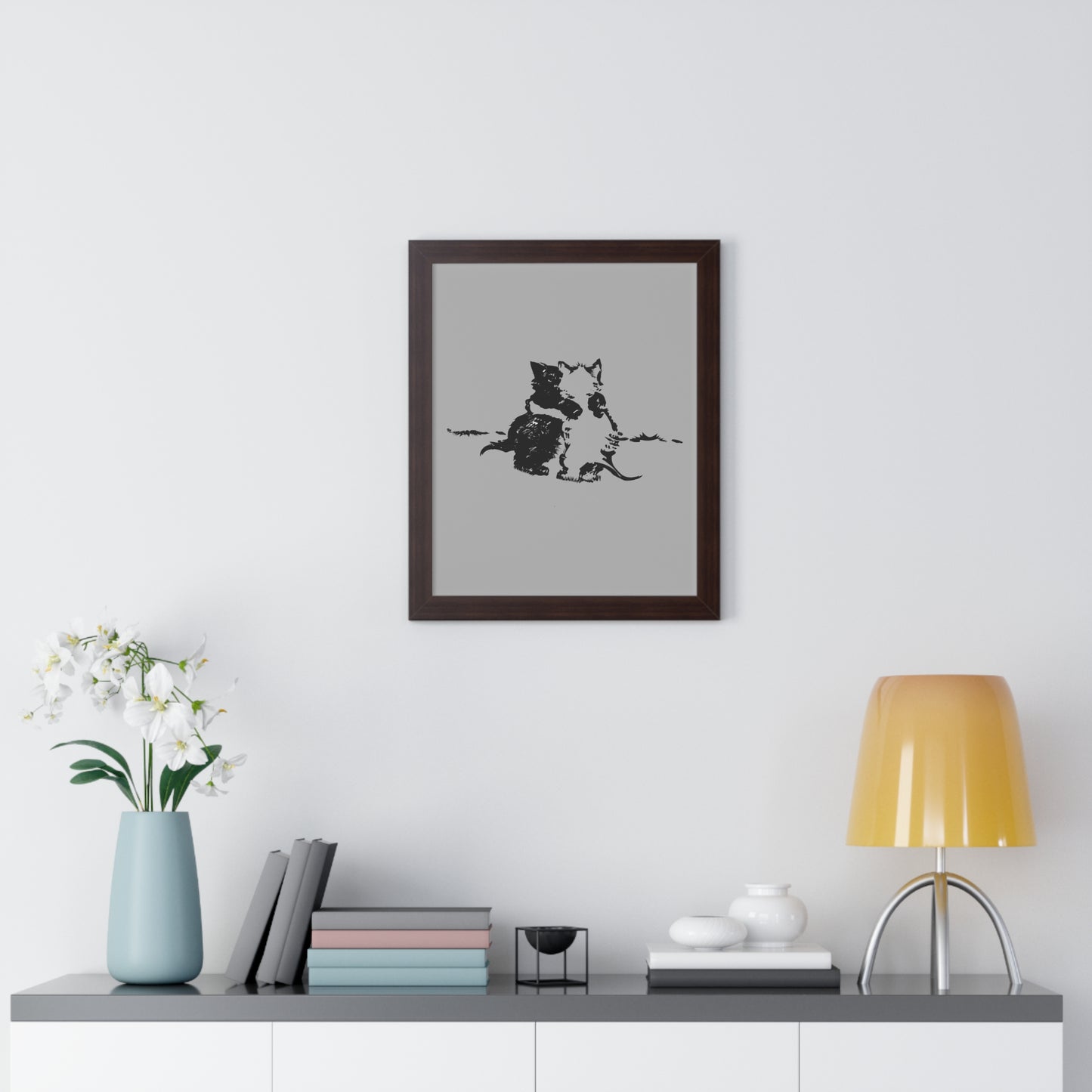 Kissing Cats Black & White Framed Vertical Poster