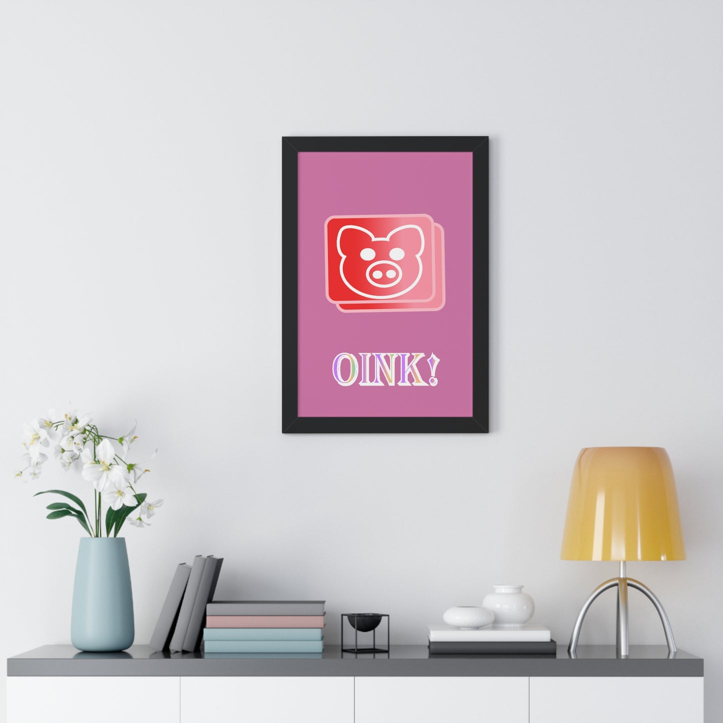 Pig Oink! Pink Digital Art Framed Vertical Poster