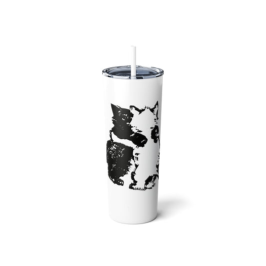 Kissing Cats Black & White Skinny Steel Tumbler with Straw, 20oz