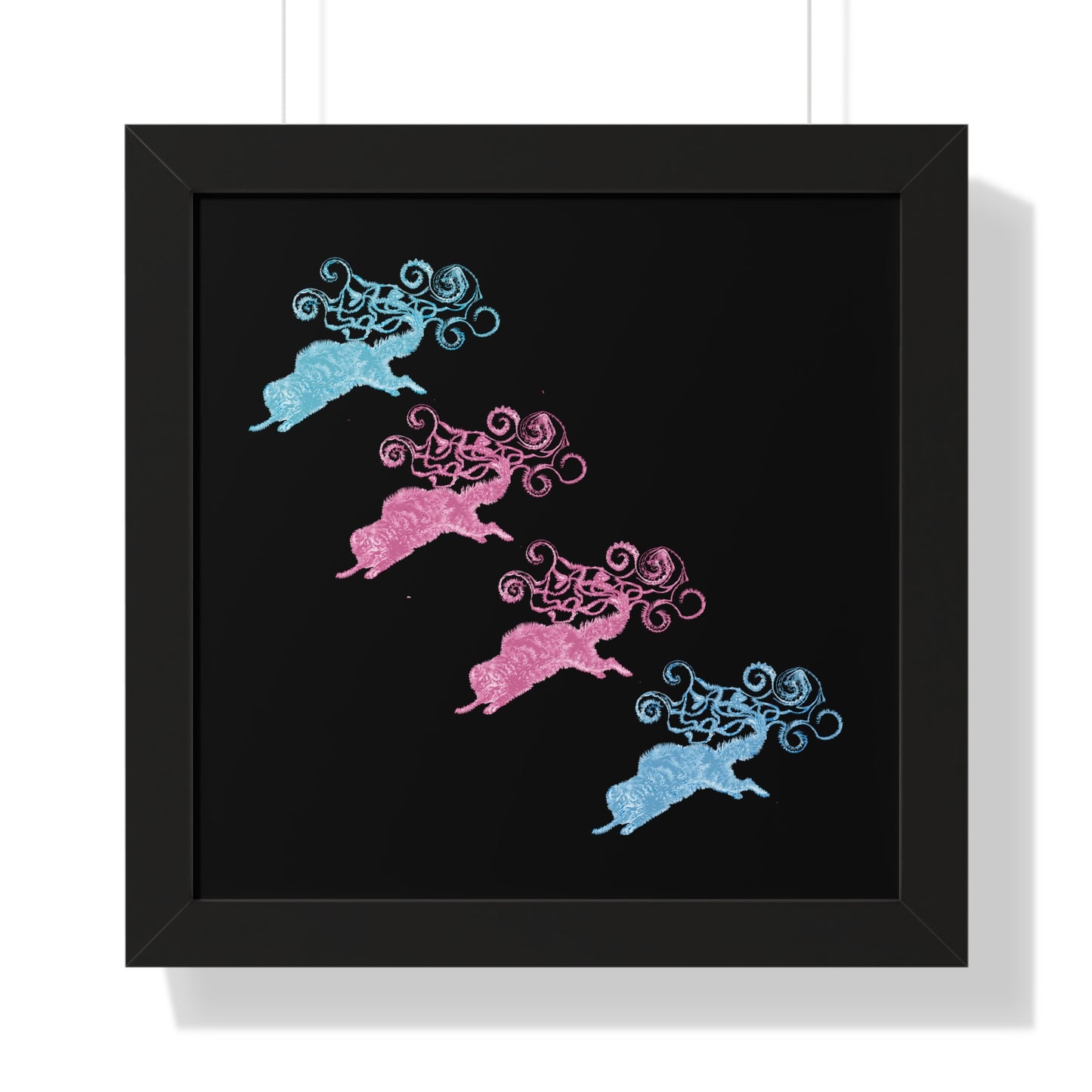 Pink & Blue Four Cat's Tail's Art Framed Vertical Poster