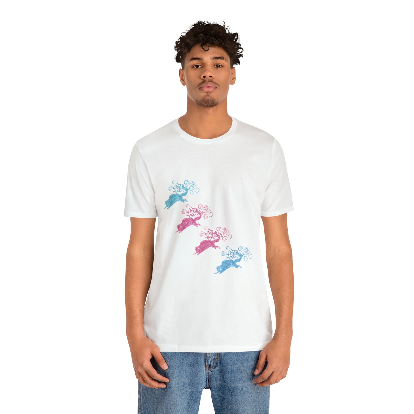 Pink & Blue Cat's Tail's Art Unisex Jersey Short Sleeve Tee