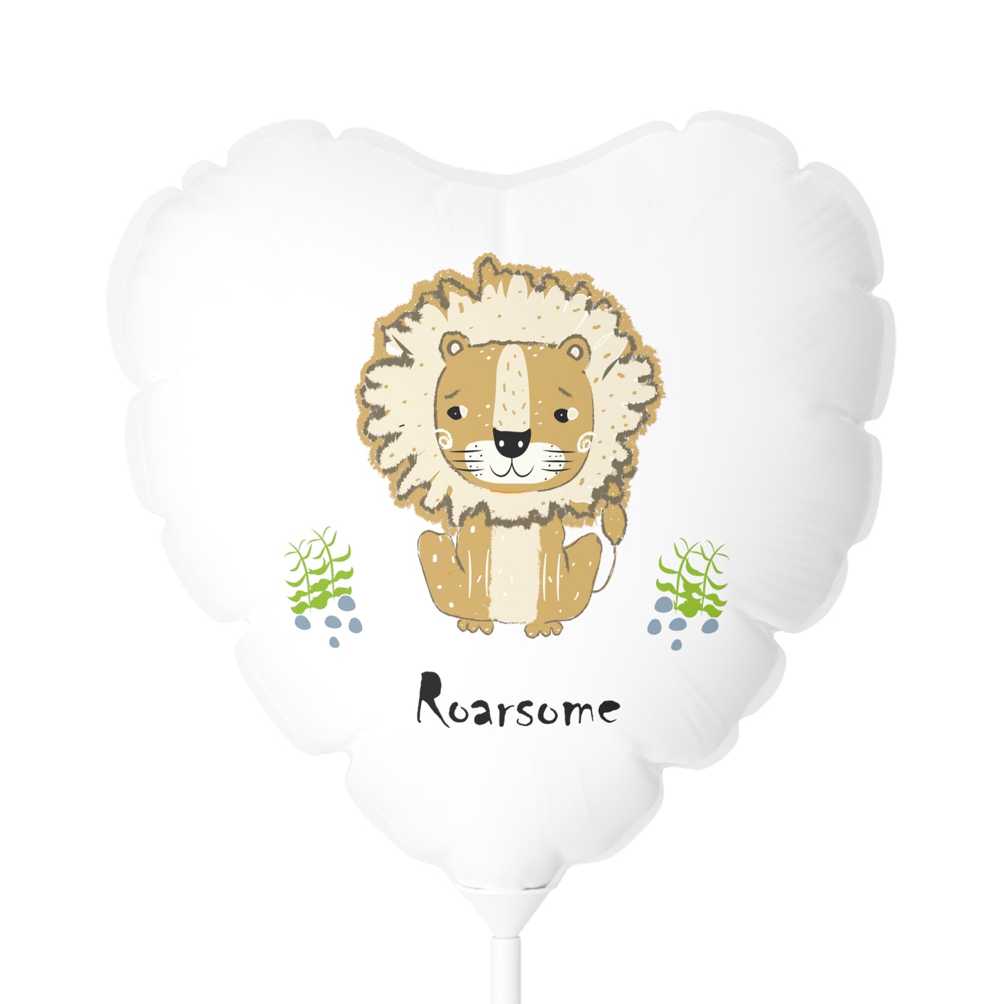 Lion Roarsome Illustration White Balloon, Black Writing  (Round and Heart-shaped), 11"