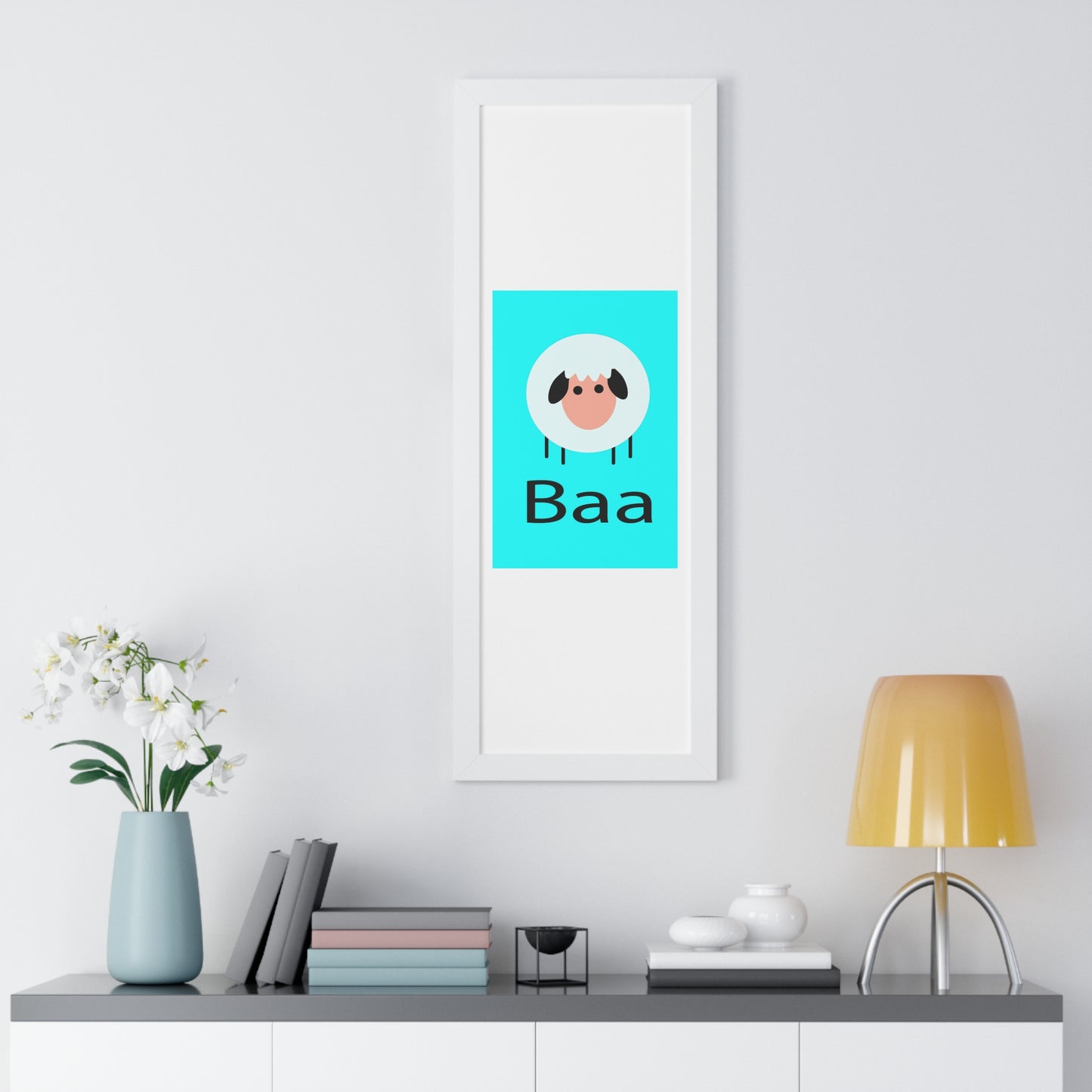 Sheep Baa Blue Art Framed Vertical Poster