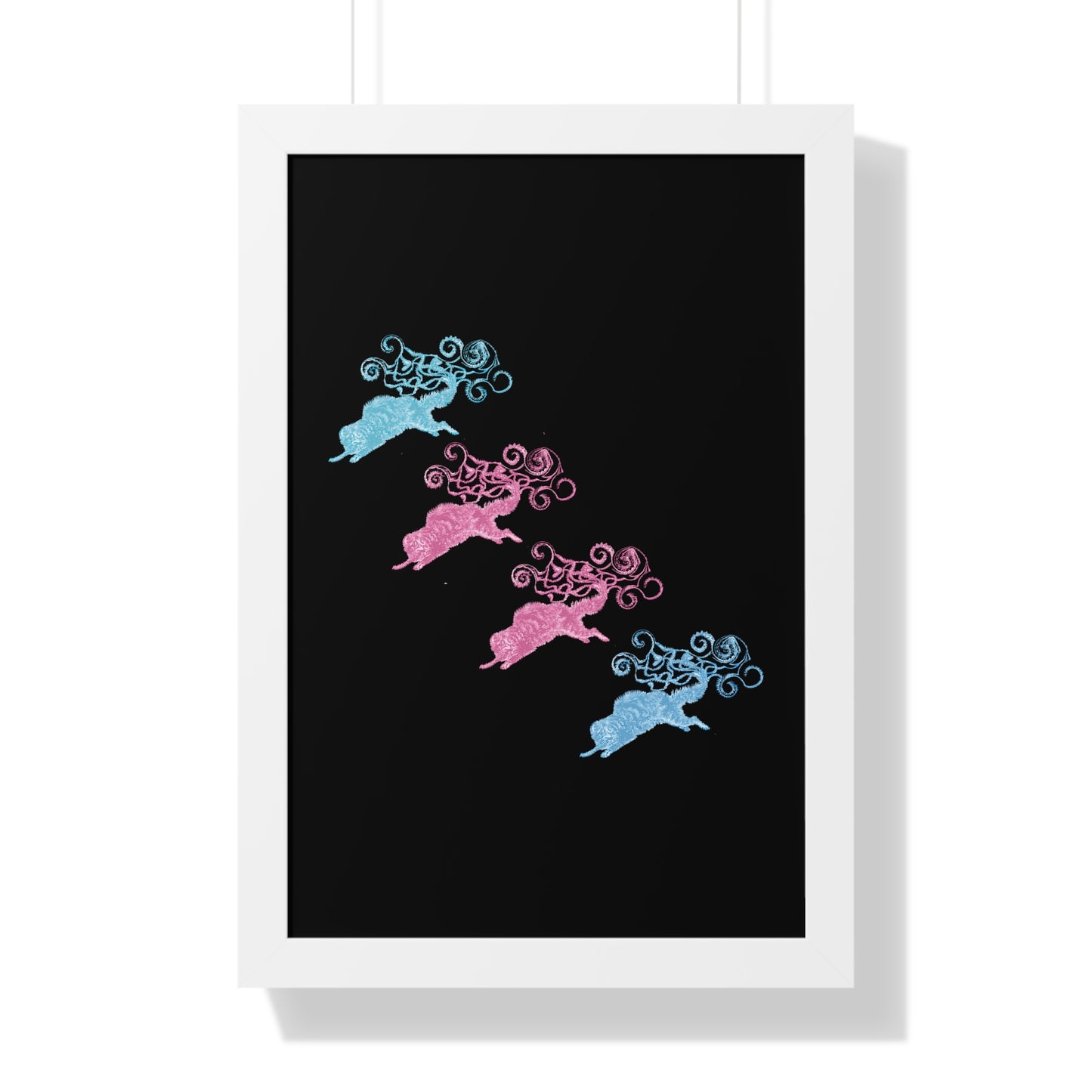 Pink & Blue Four Cat's Tail's Art Framed Vertical Poster