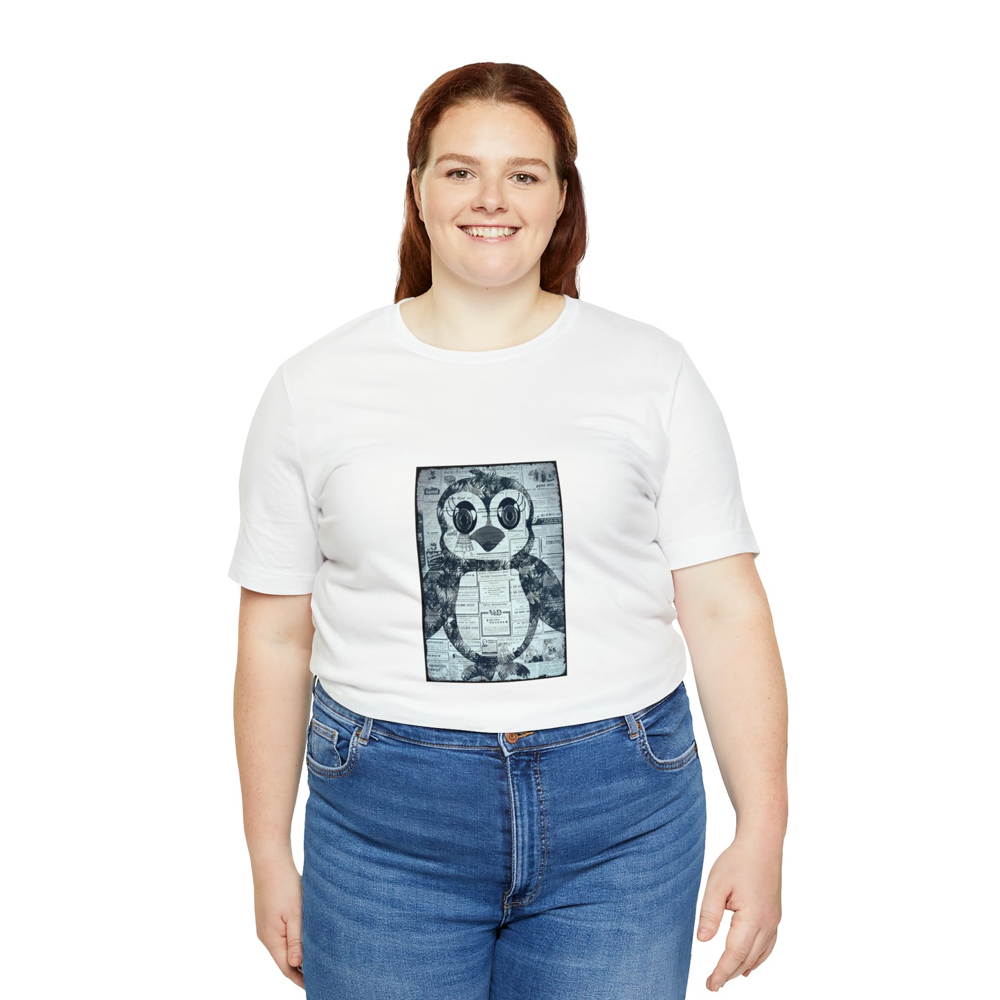 The Penguinie Newspaper Art Black & White Unisex Jersey Short Sleeve Tee