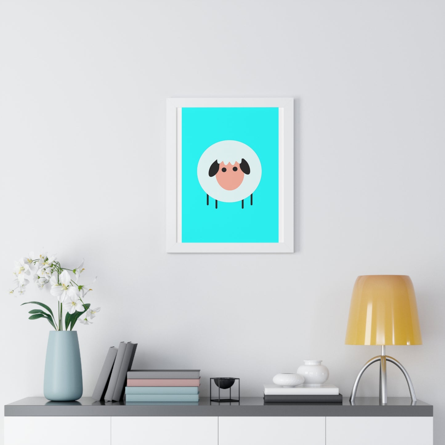 Sheep Blue Art Framed Vertical Poster