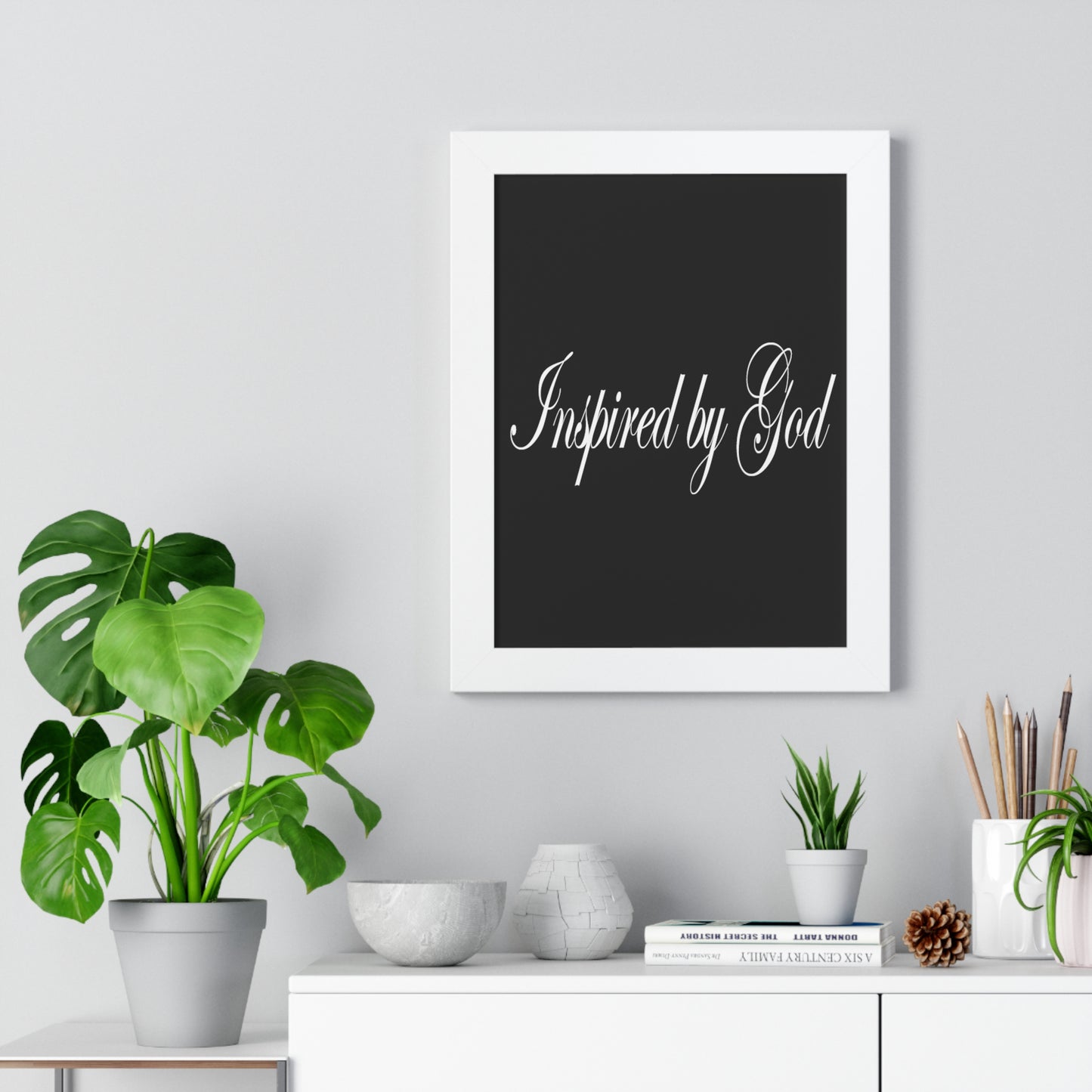 Inspired by God Typography Quote Framed Vertical Poster