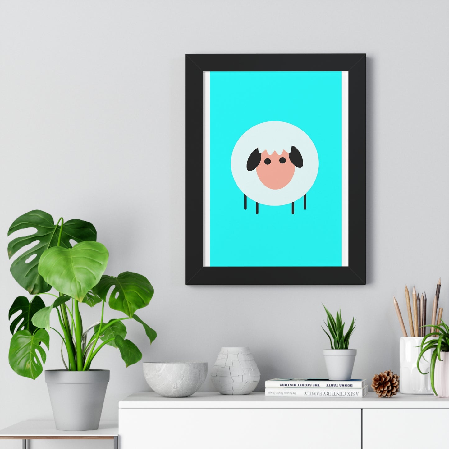 Sheep Blue Art Framed Vertical Poster