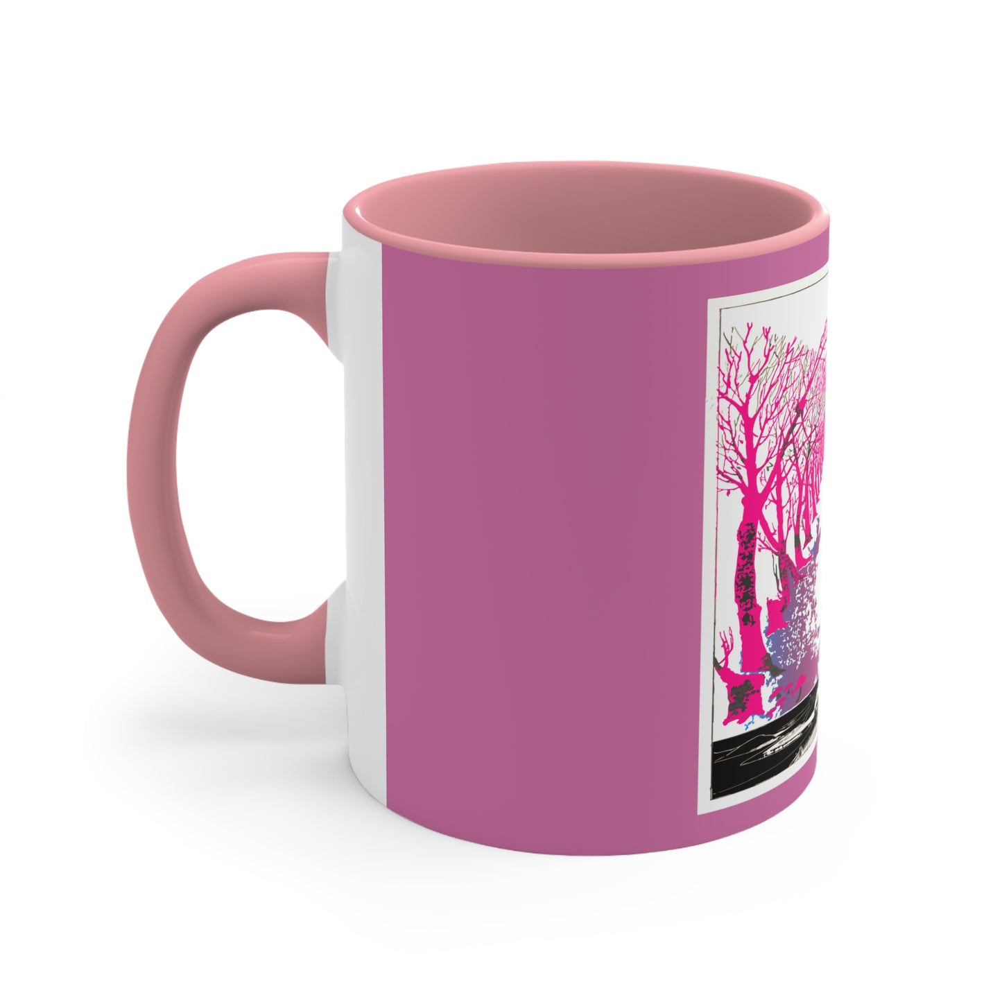 Pink Cat in the Woods Art Accent Coffee Mug, 11oz