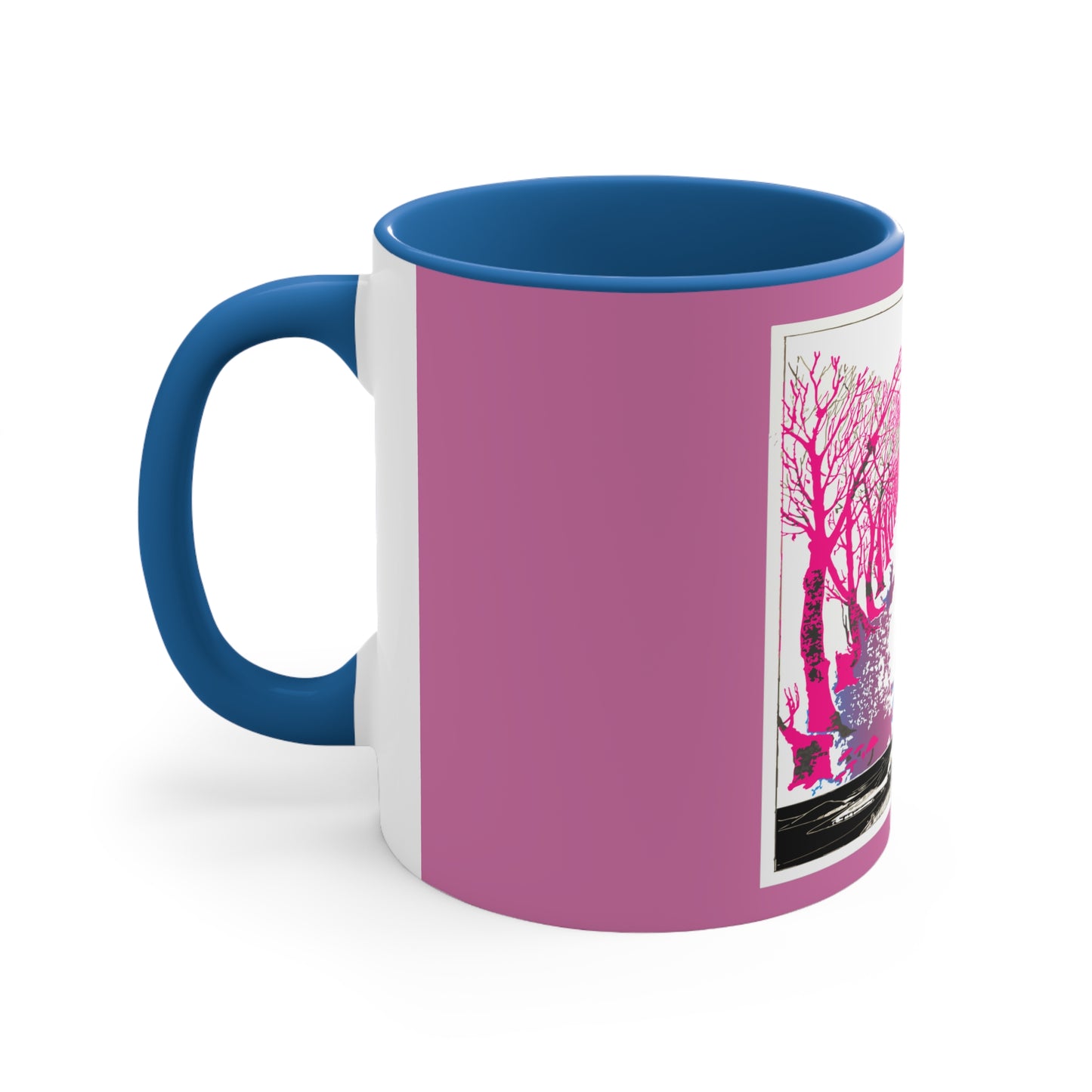 Pink Cat in the Woods Art Accent Coffee Mug, 11oz