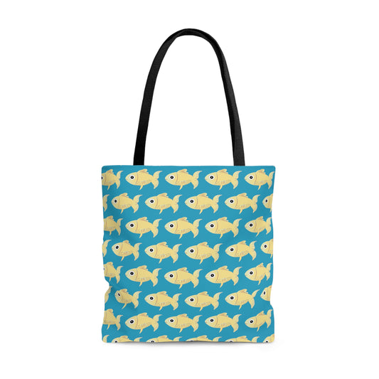 Cream Fish Pattern Turquoise Tote Bag (AOP)