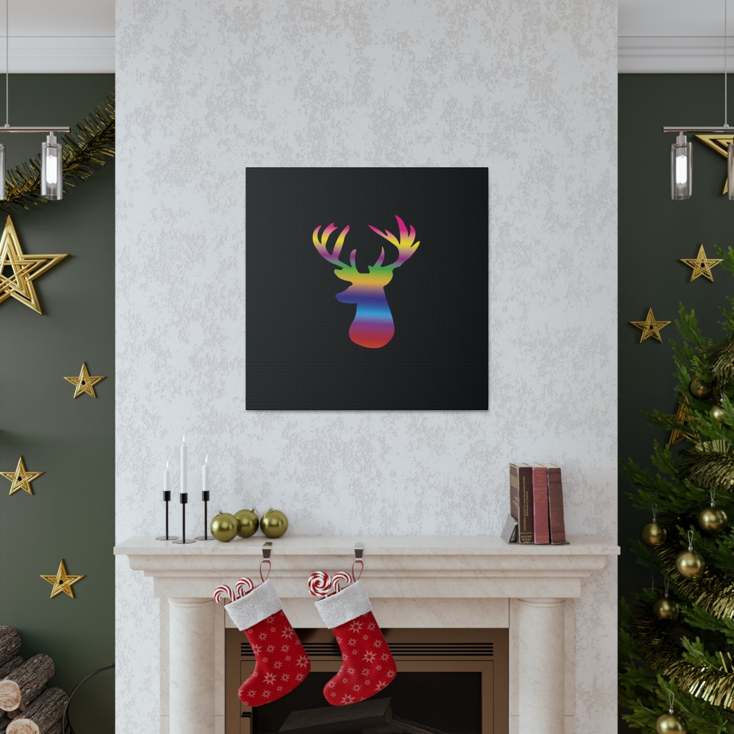 Rainbow Stag Head Canvas Gallery Wraps