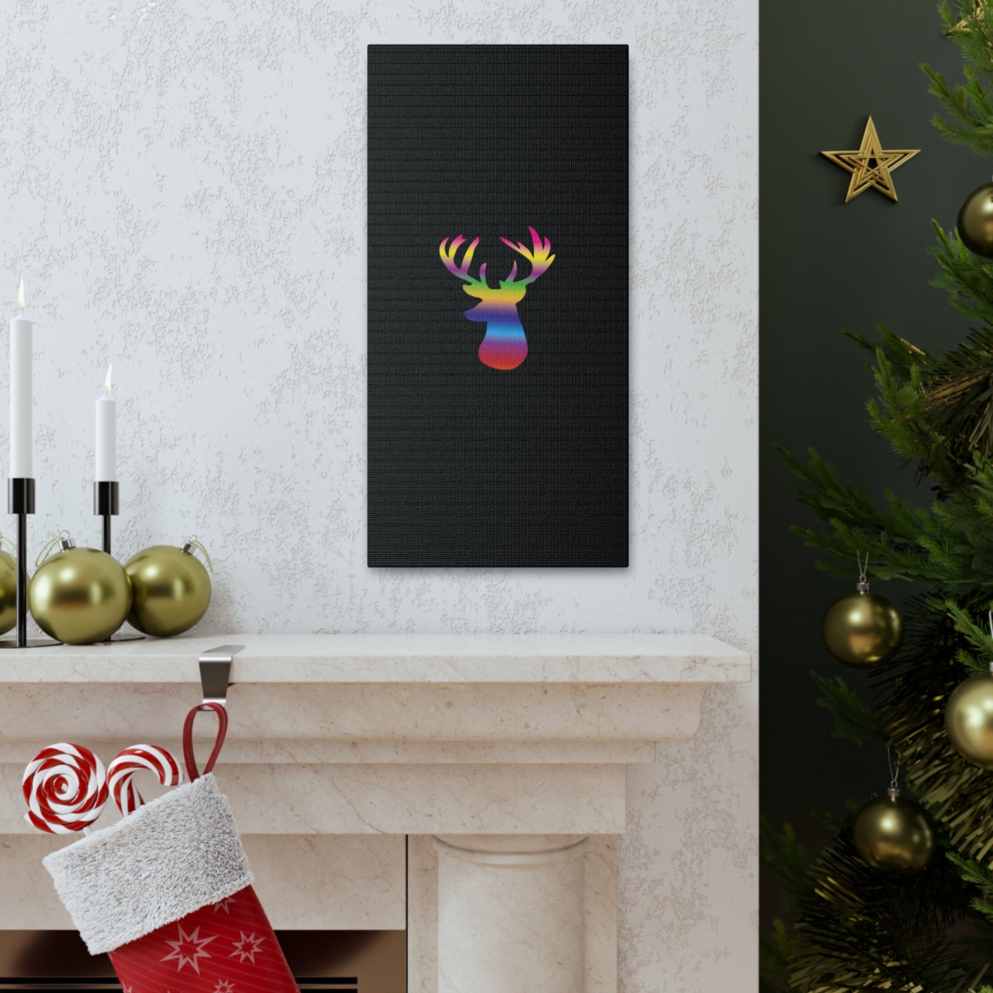 Rainbow Stag Head Canvas Gallery Wraps