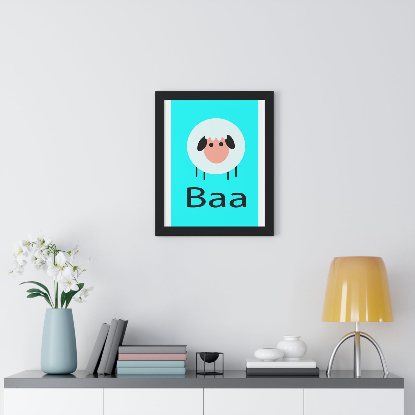 Sheep Baa Blue Art Framed Vertical Poster