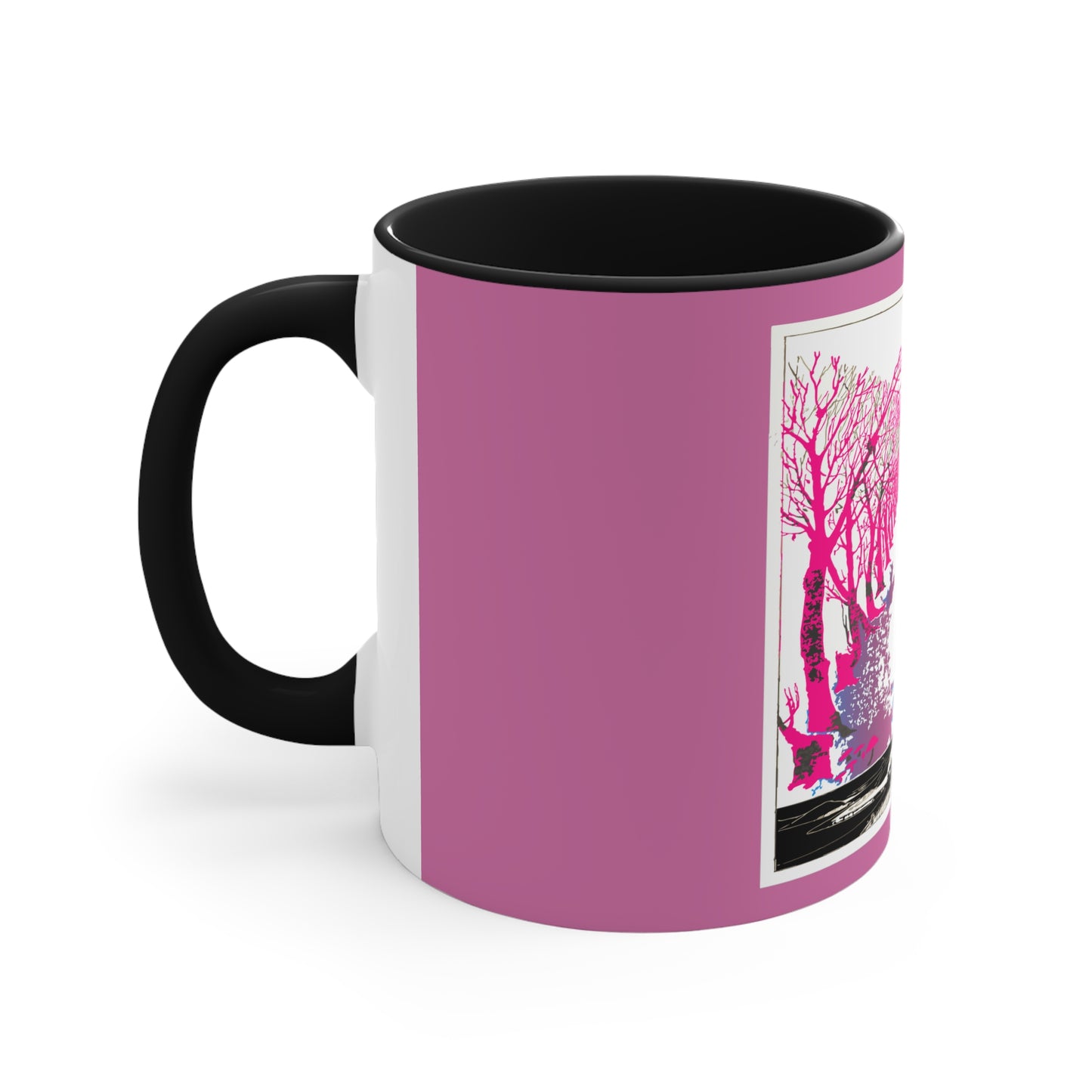 Pink Cat in the Woods Art Accent Coffee Mug, 11oz