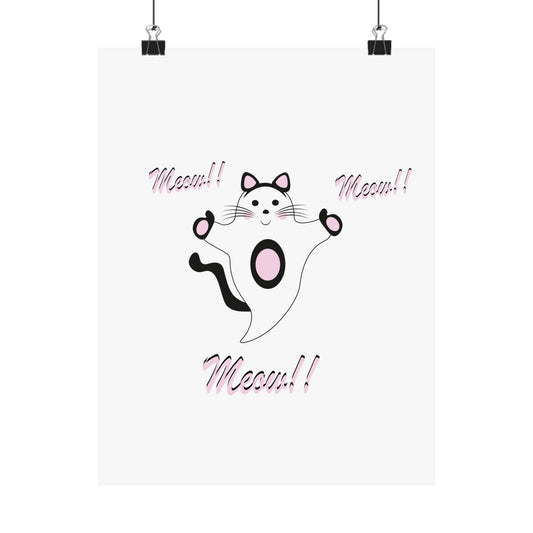 Meow Cat Ghost Halloween Matte Vertical Posters