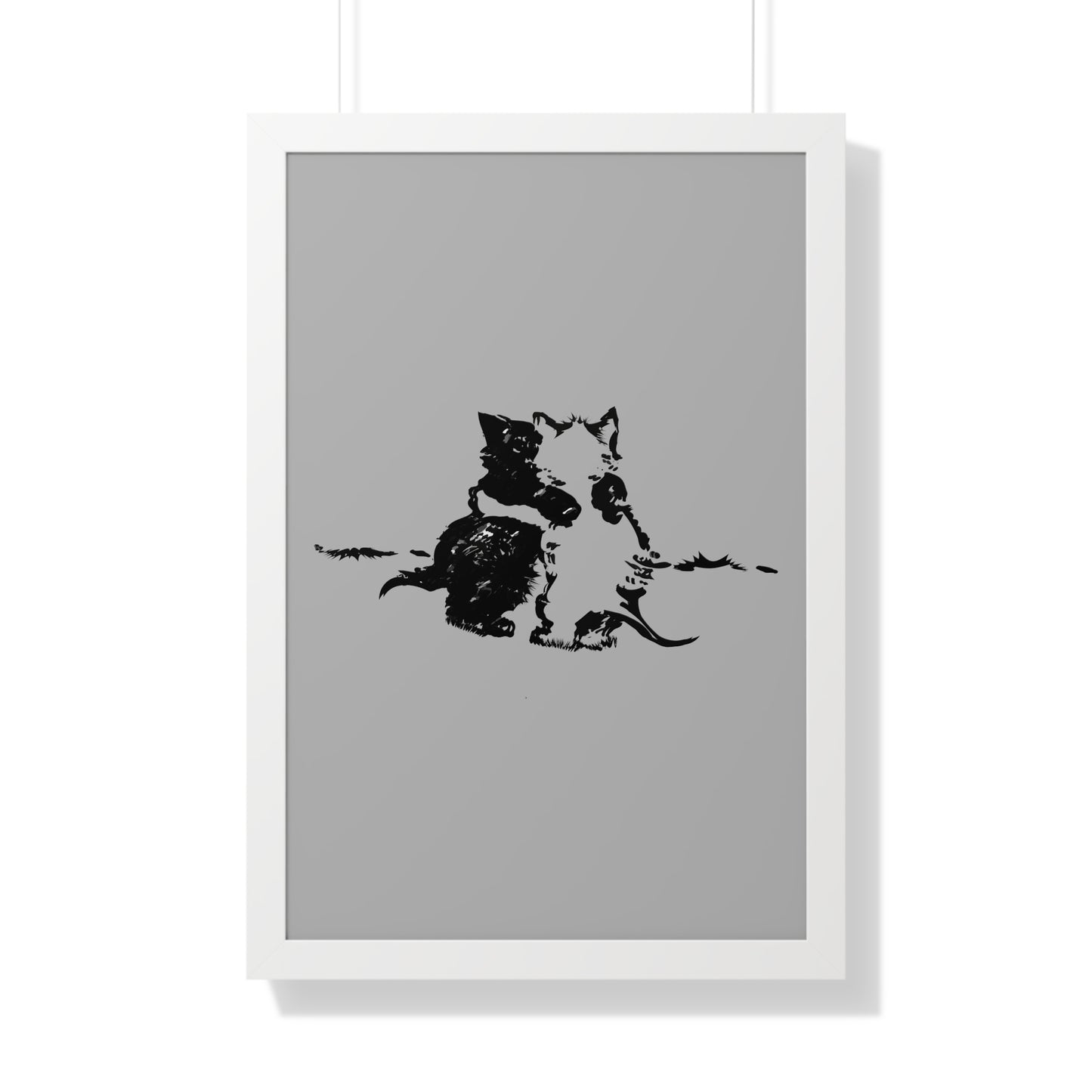 Kissing Cats Black & White Framed Vertical Poster