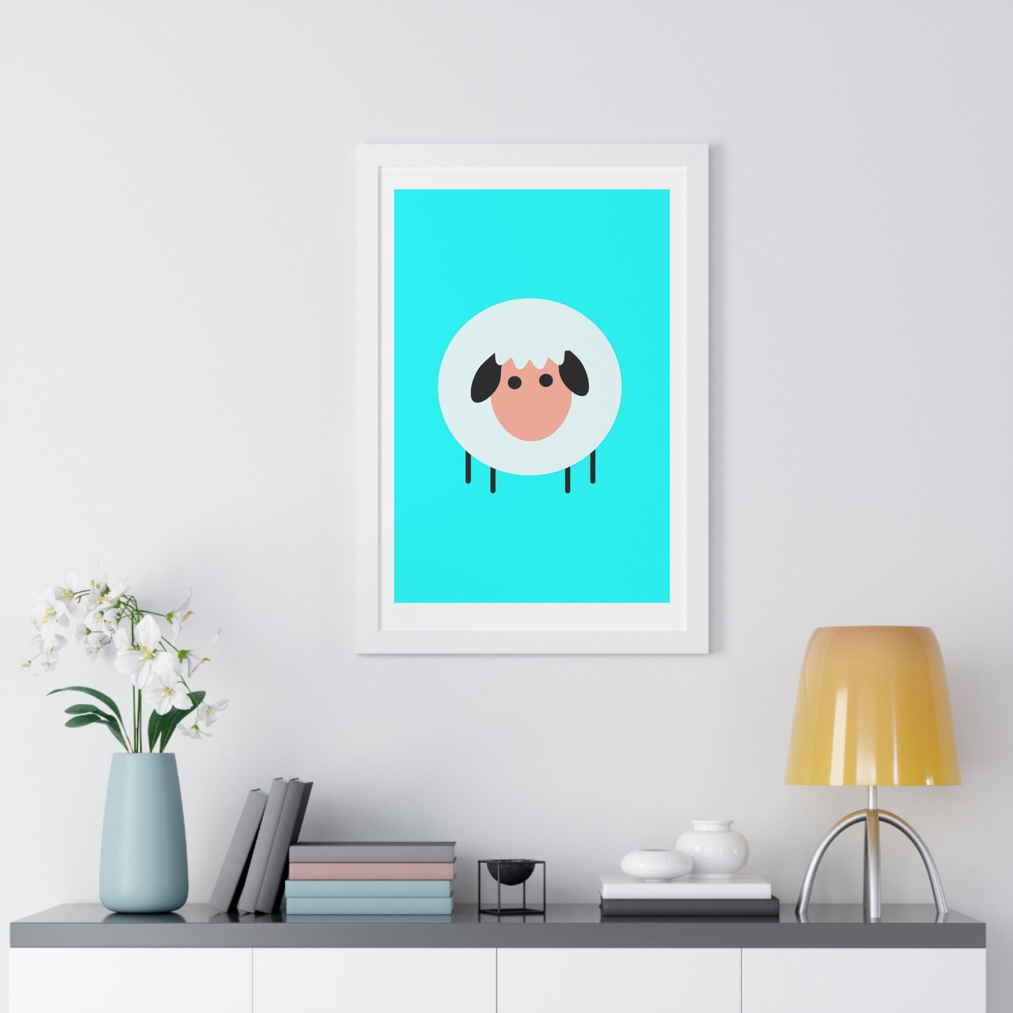 Sheep Blue Art Framed Vertical Poster