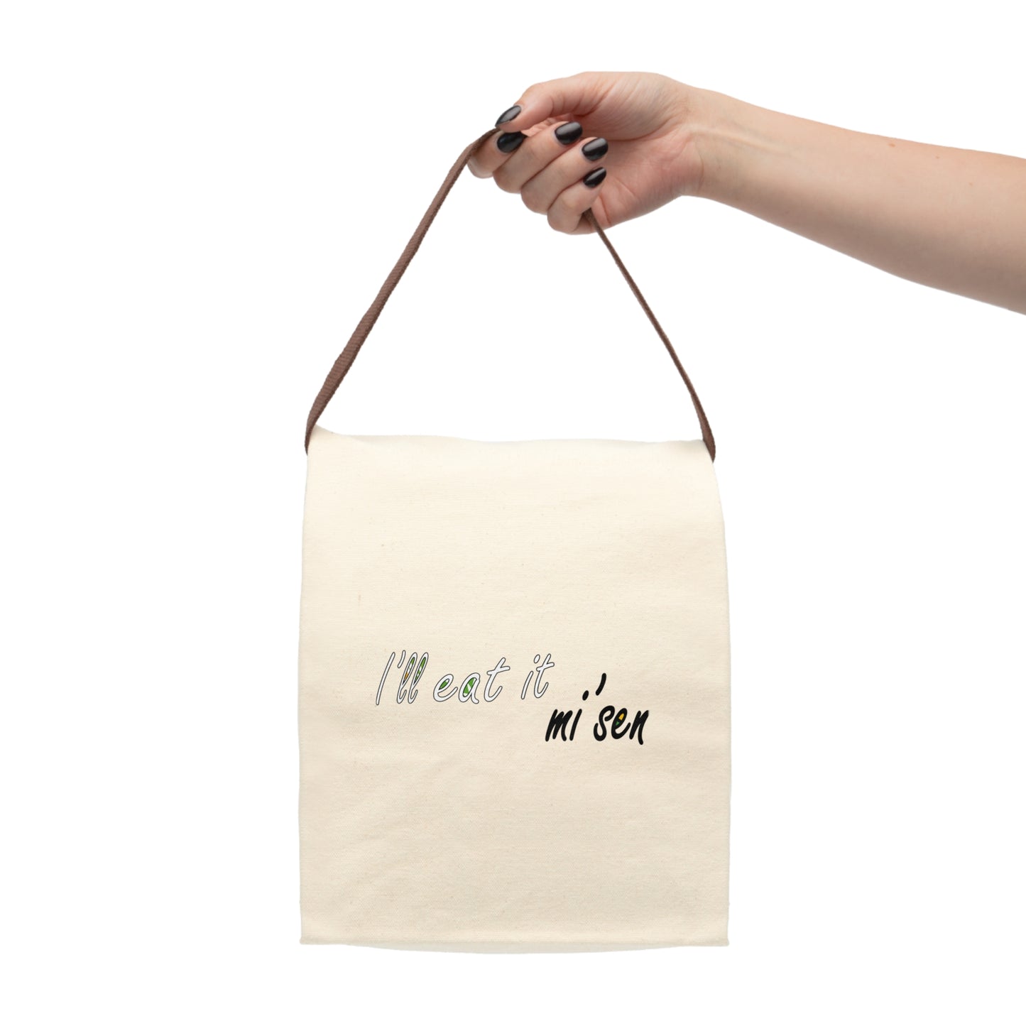 I'll eat it mi' sen Sheffield Dialect, Typography Art Canvas Lunch Bag With Strap