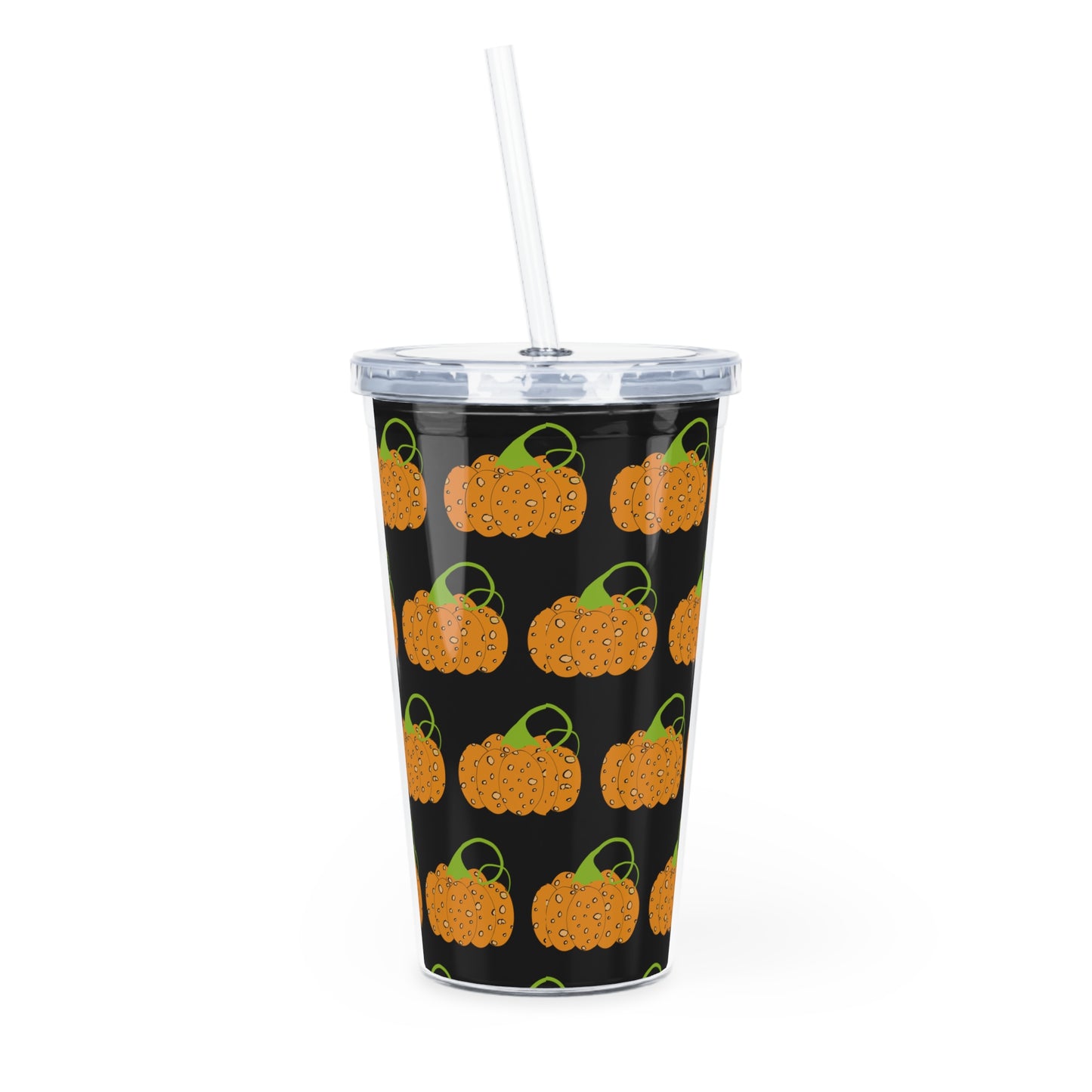 Pumpkin Art Pattern Plastic Tumbler with Straw