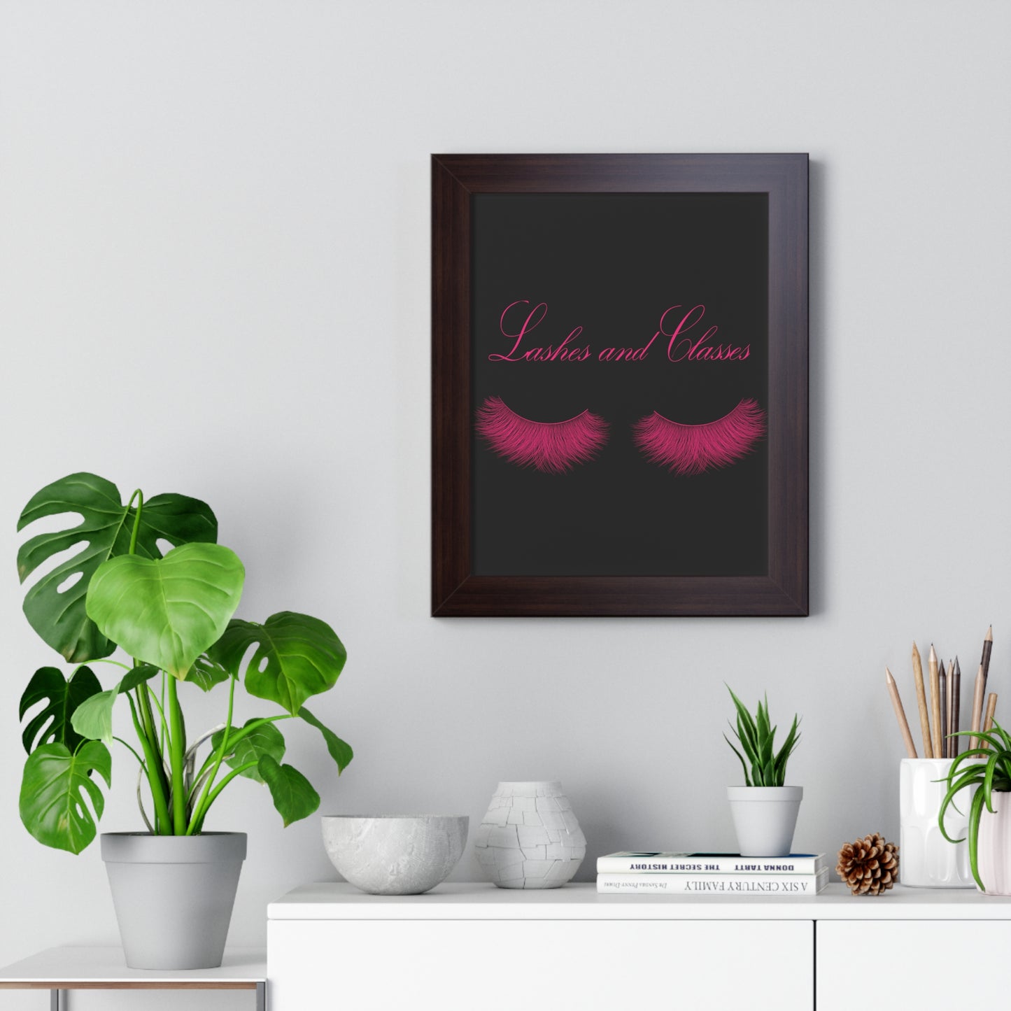 Lashes & Classes Pink and Black Framed Vertical Poster