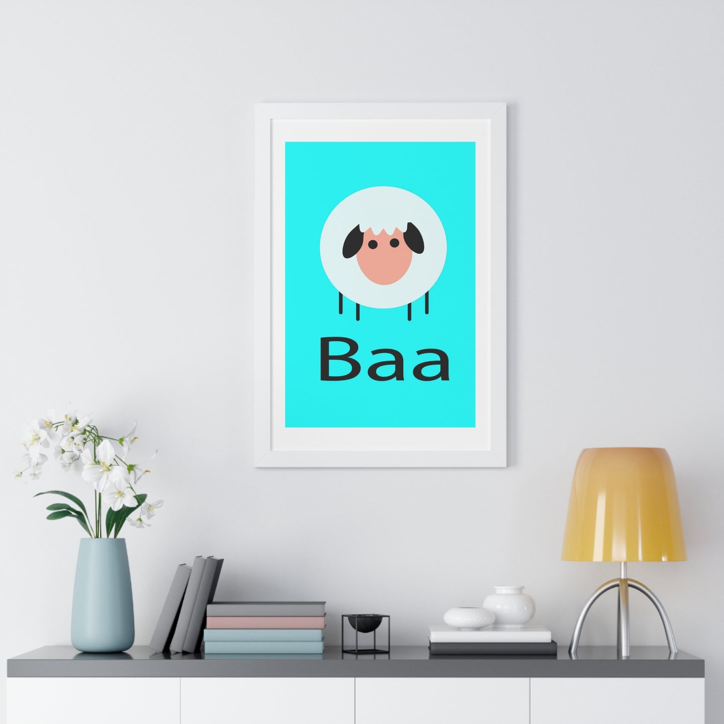 Sheep Baa Blue Art Framed Vertical Poster