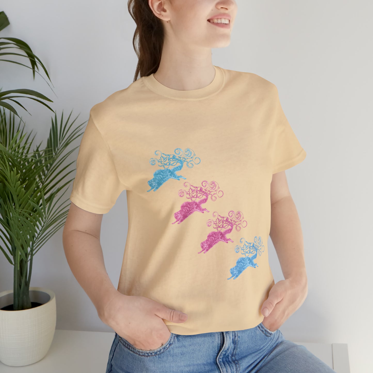 Pink & Blue Cat's Tail's Art Unisex Jersey Short Sleeve Tee