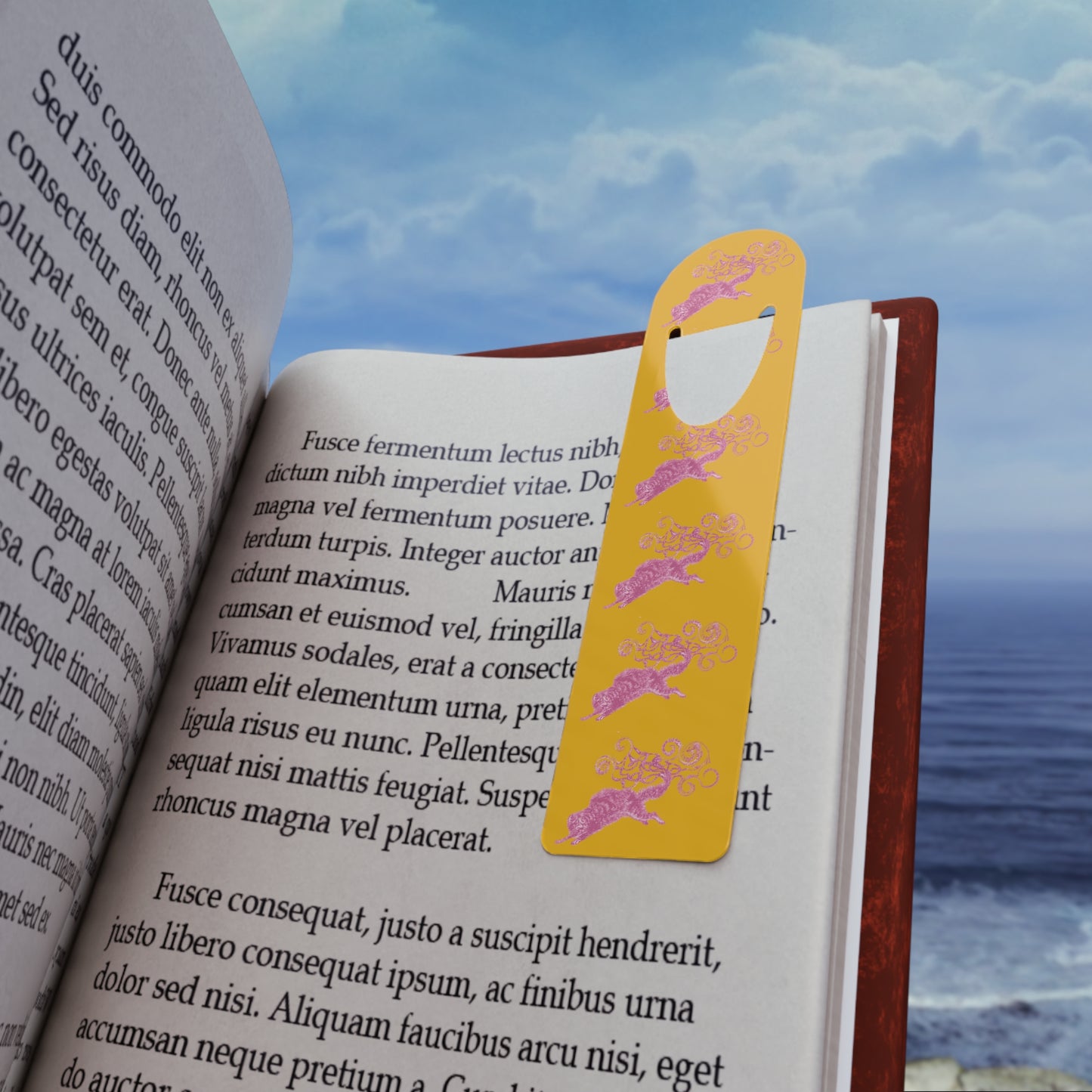 Pink Cat Jumping Art Yellow Bookmark