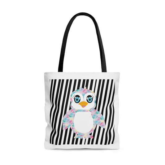 Penguinie Black and White Stripes Tote Bag (AOP)