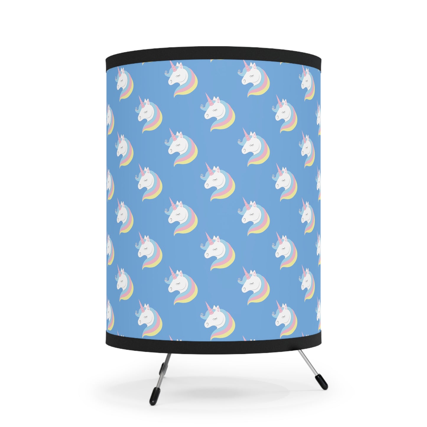 Unicorn Pattern Blue Tripod Lamp with High-Res Printed Shade, US\CA plug