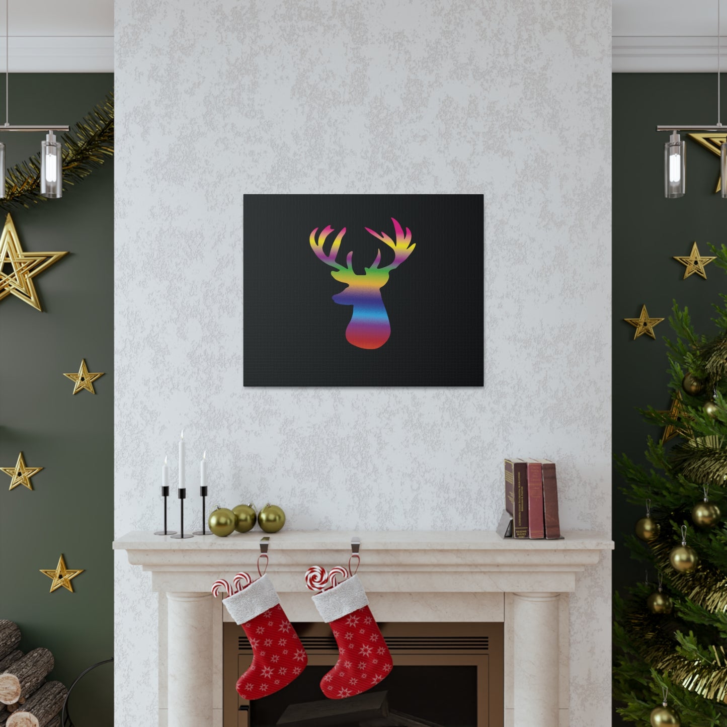 Rainbow Stag Head Canvas Gallery Wraps