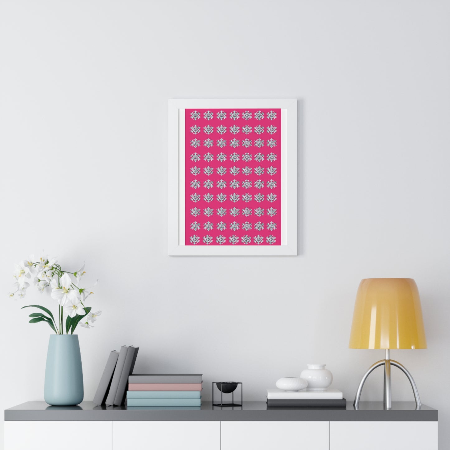 Snowflake Pattern Pink Framed Vertical Poster