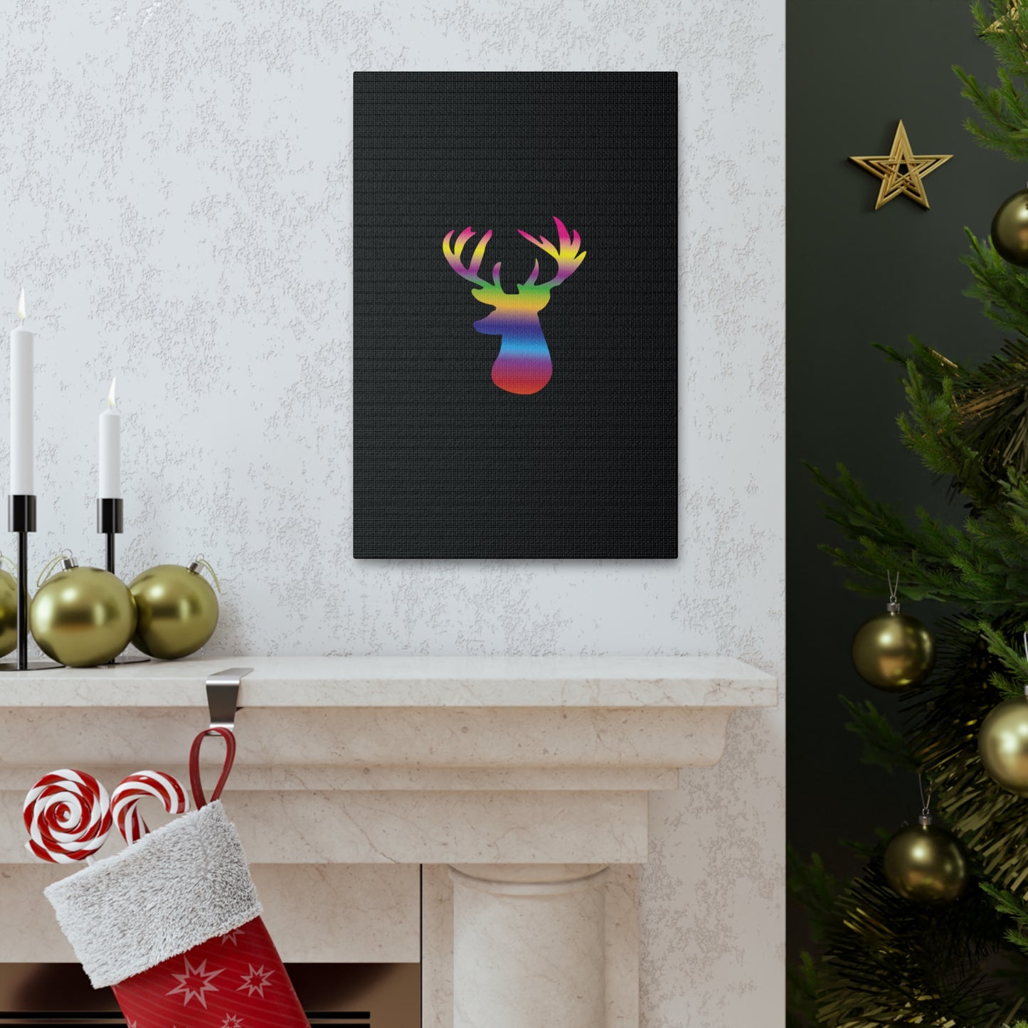 Rainbow Stag Head Canvas Gallery Wraps