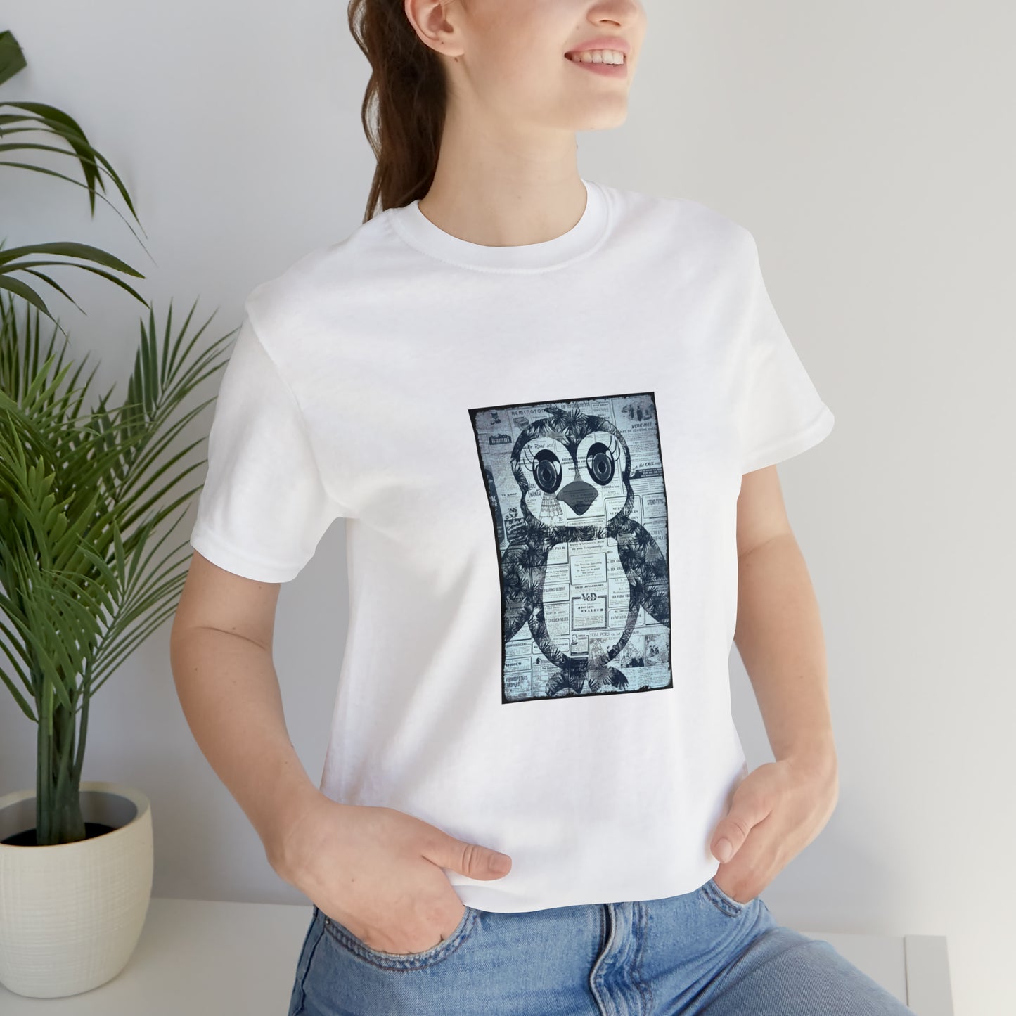 The Penguinie Newspaper Art Black & White Unisex Jersey Short Sleeve Tee