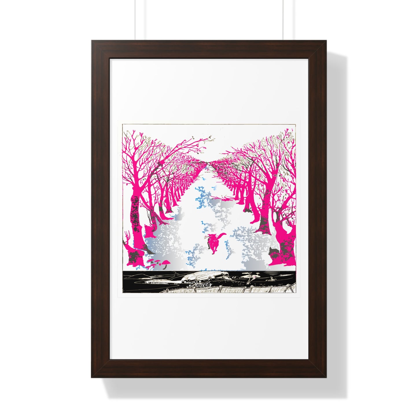 Pink Cat in the Woods Art Work Framed Vertical Poster