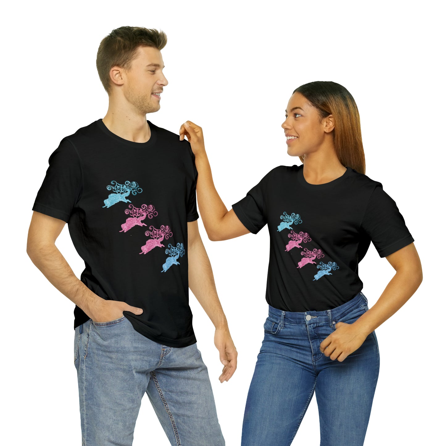 Pink & Blue Cat's Tail's Art Unisex Jersey Short Sleeve Tee