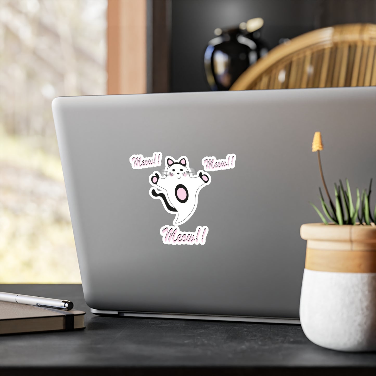 Meow Cat Ghost Halloween Kiss-Cut Vinyl Decals