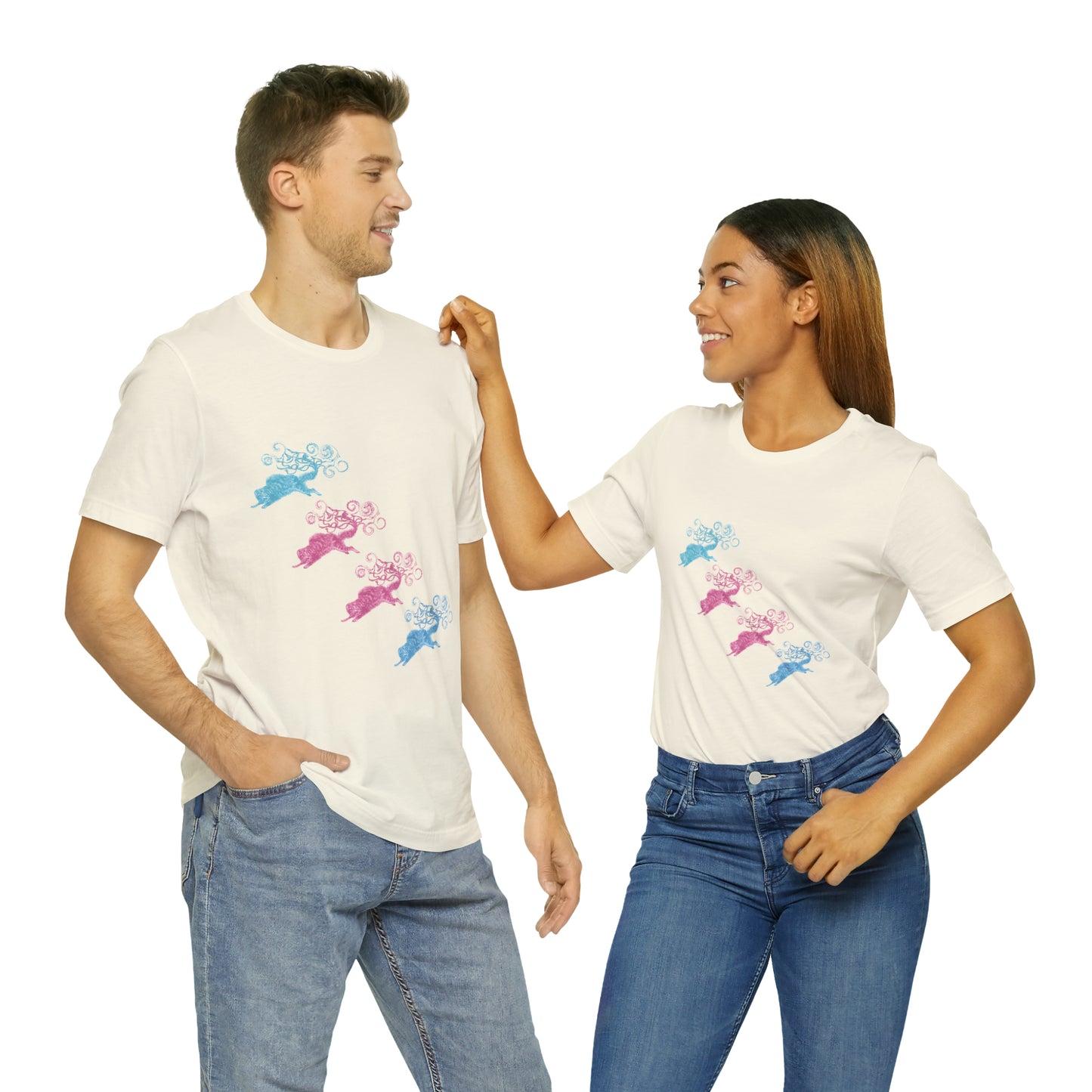 Pink & Blue Cat's Tail's Art Unisex Jersey Short Sleeve Tee