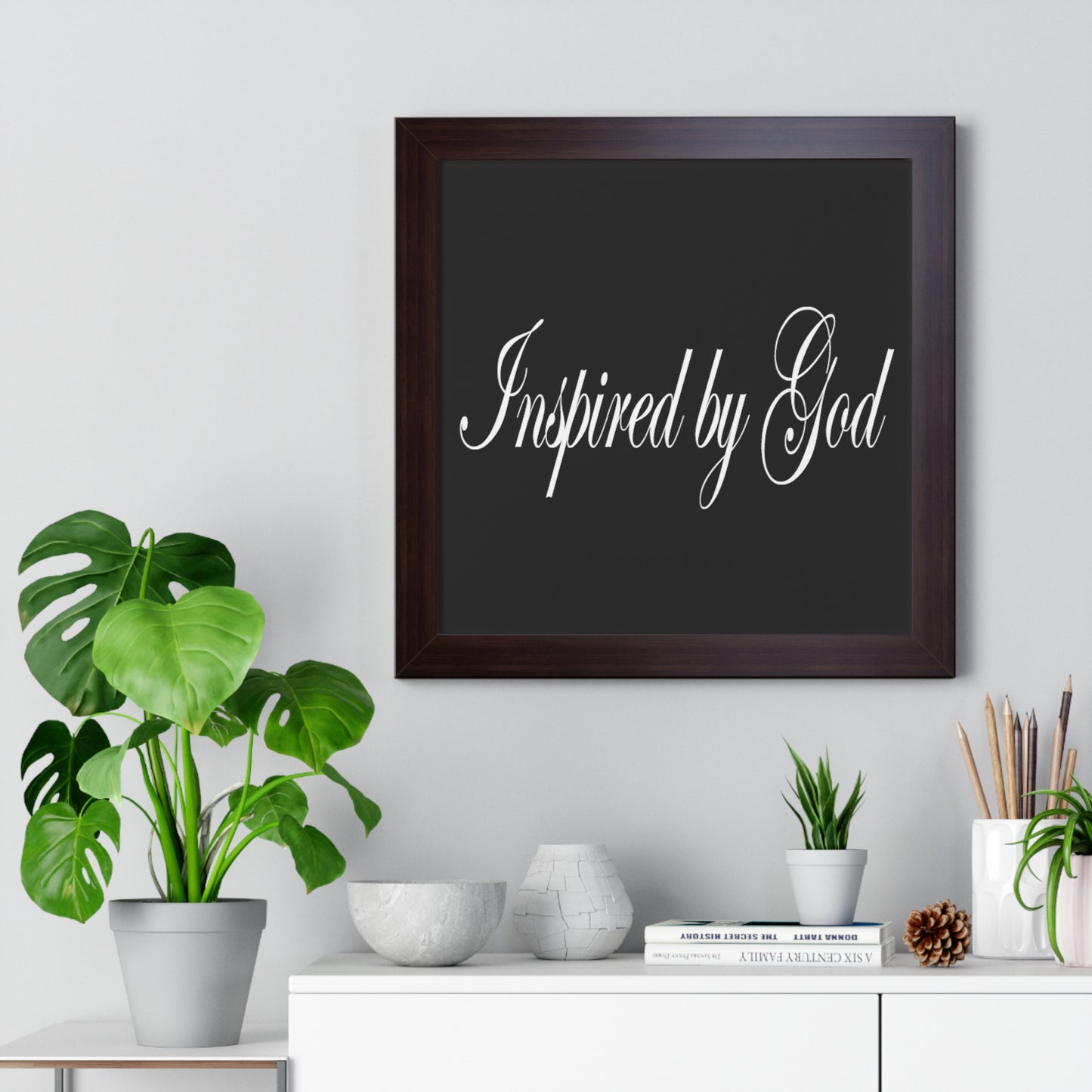 Inspired by God Typography Quote Framed Vertical Poster