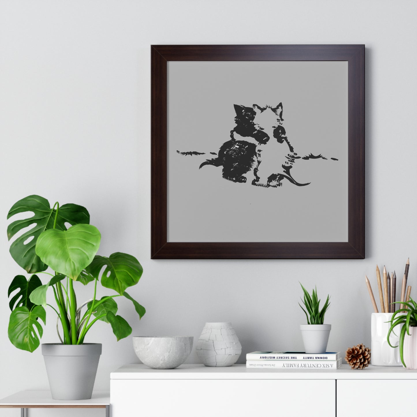 Kissing Cats Black & White Framed Vertical Poster