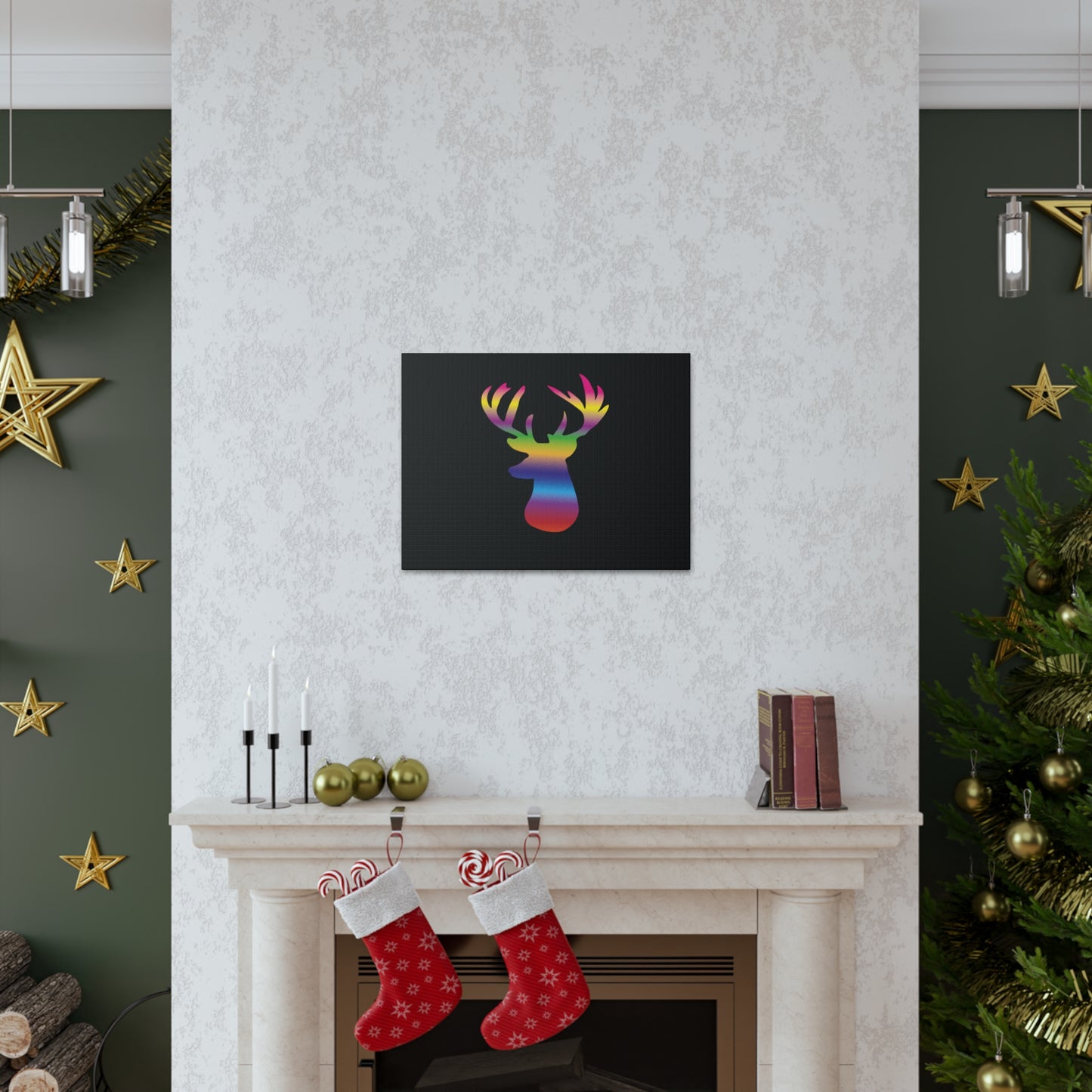 Rainbow Stag Head Canvas Gallery Wraps